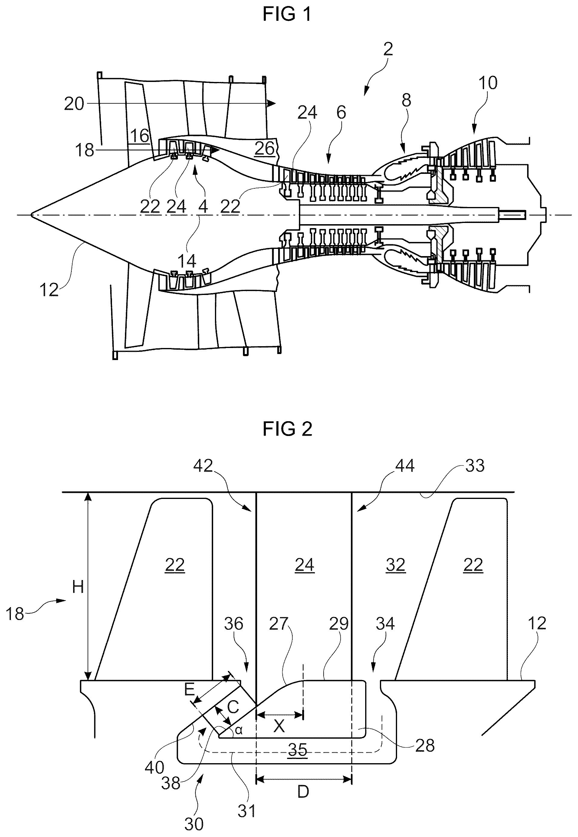Patent US12504020 Figure 1 – Axial turbomachine compressor with controlled recirculation between the inner shroud and the rotor