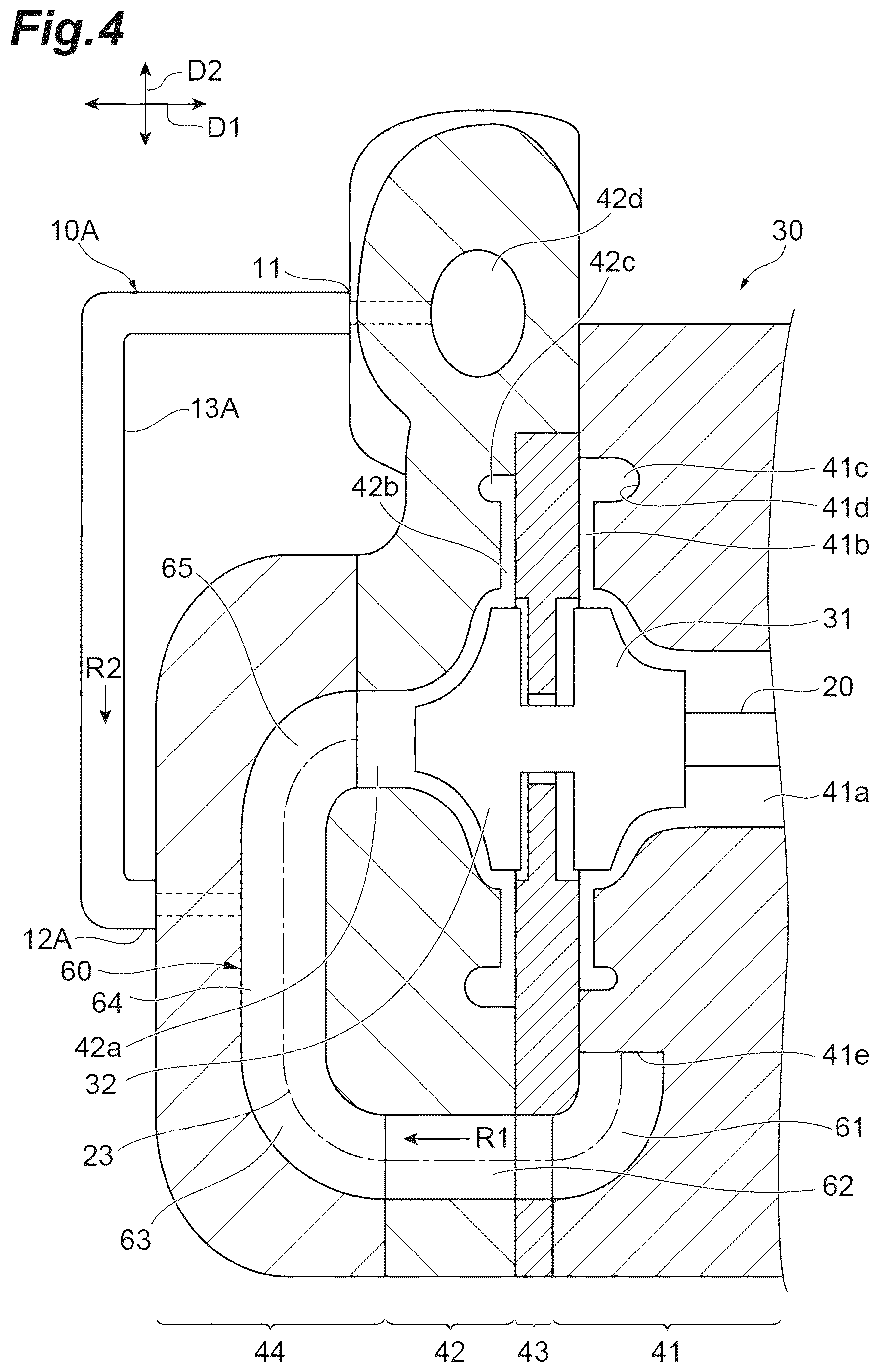 Patent US12504021 Figure 4 – Compressor with bypass for interstage passage