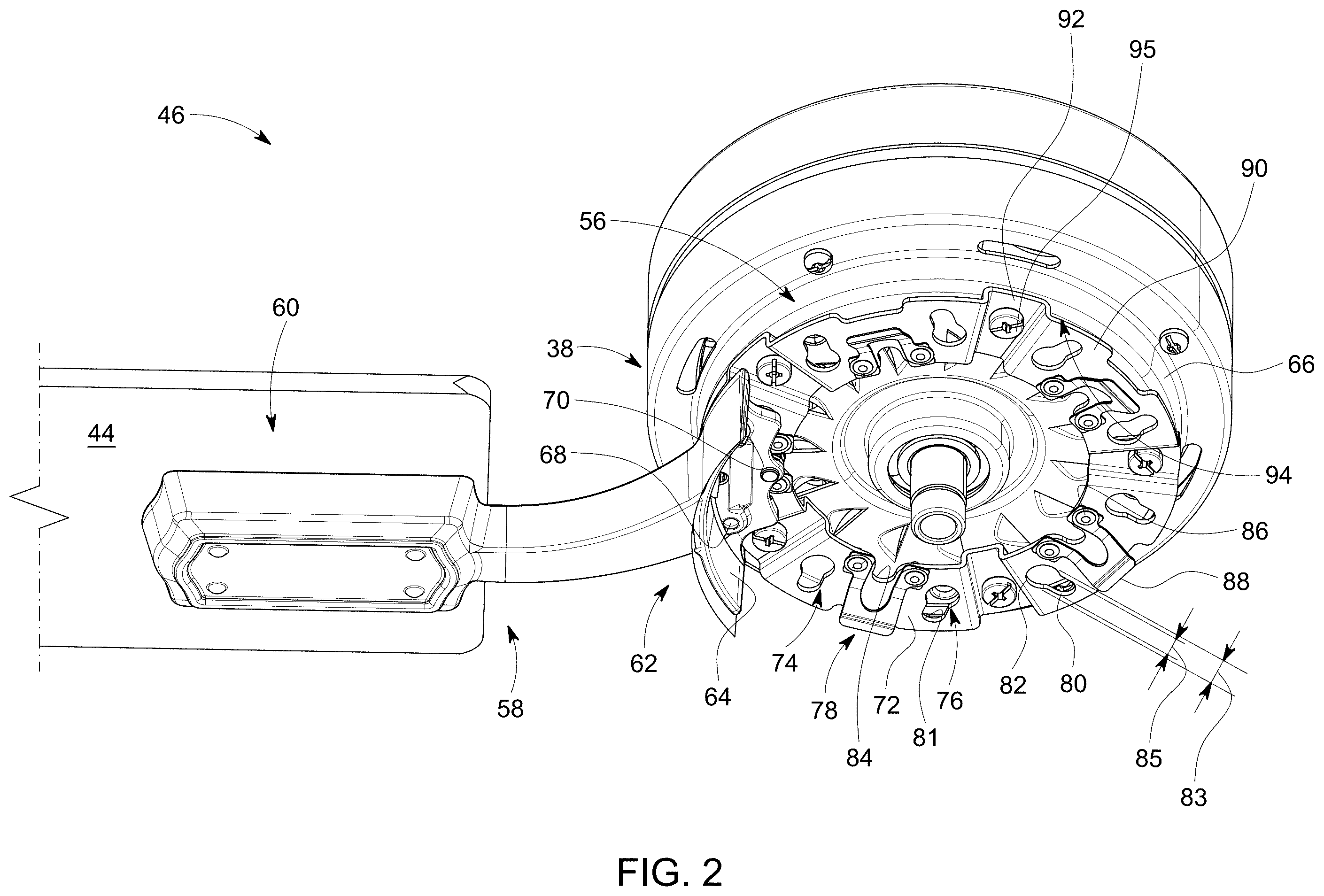 Patent US12504022 Figure 2 – Ceiling fan with a blade quick connection