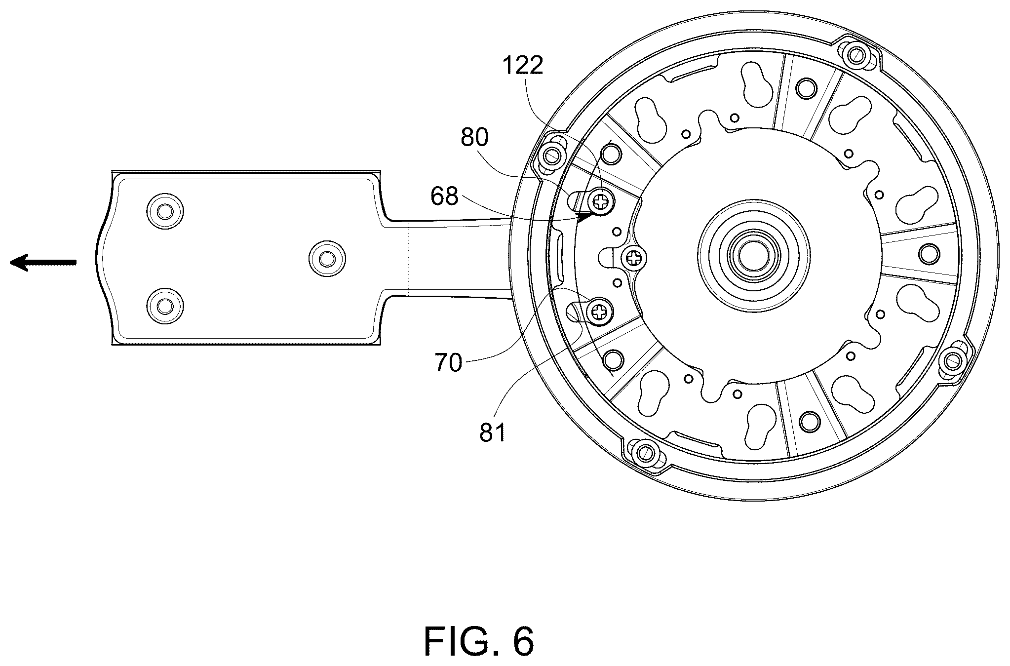 Patent US12504022 Figure 6 – Ceiling fan with a blade quick connection