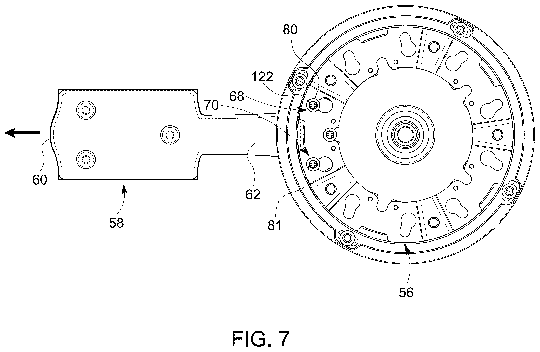 Patent US12504022 Figure 7 – Ceiling fan with a blade quick connection