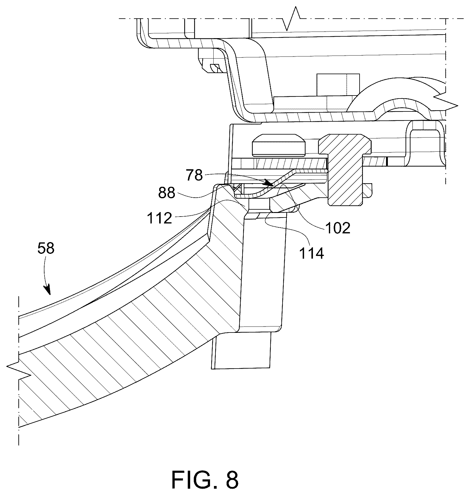 Patent US12504022 Figure 8 – Ceiling fan with a blade quick connection