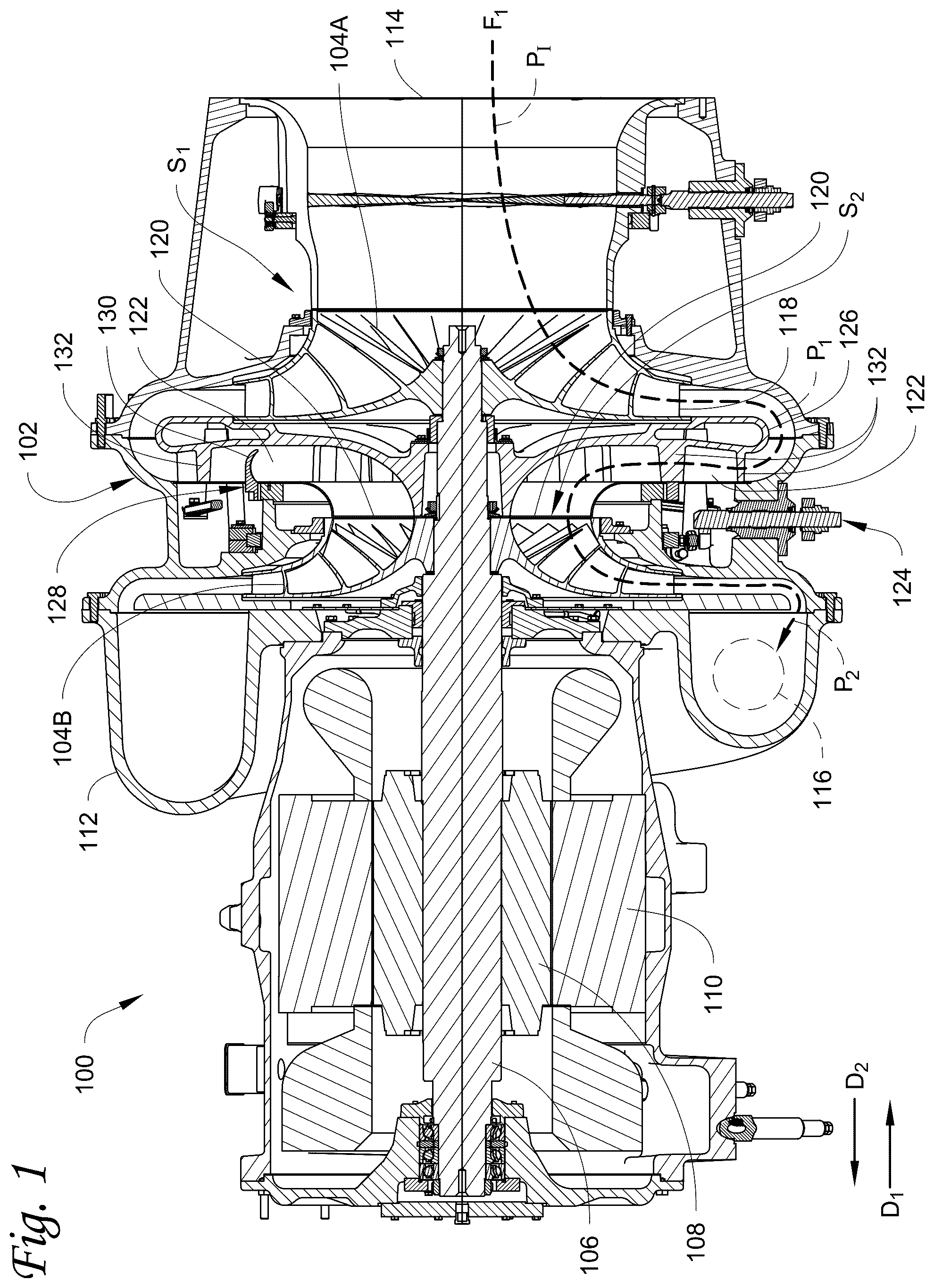 Patent US12504025 Figure 1 – Interstage capacity control valve with separate drive and stabilization linkages