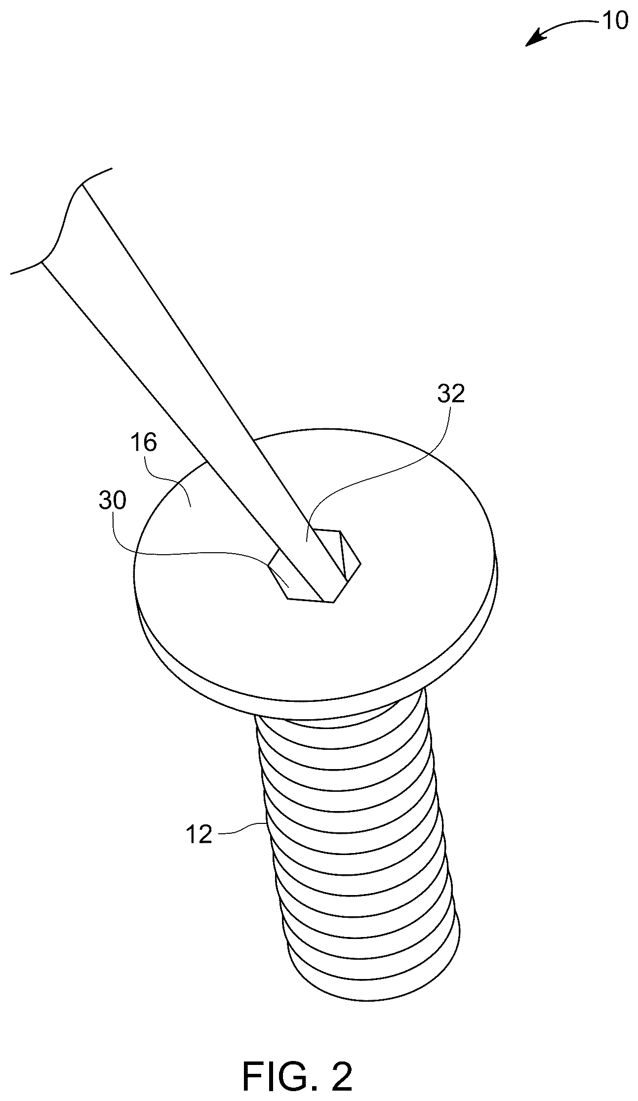 Patent US12504032 Figure 2 – Fastener assembly having flush faced working portion