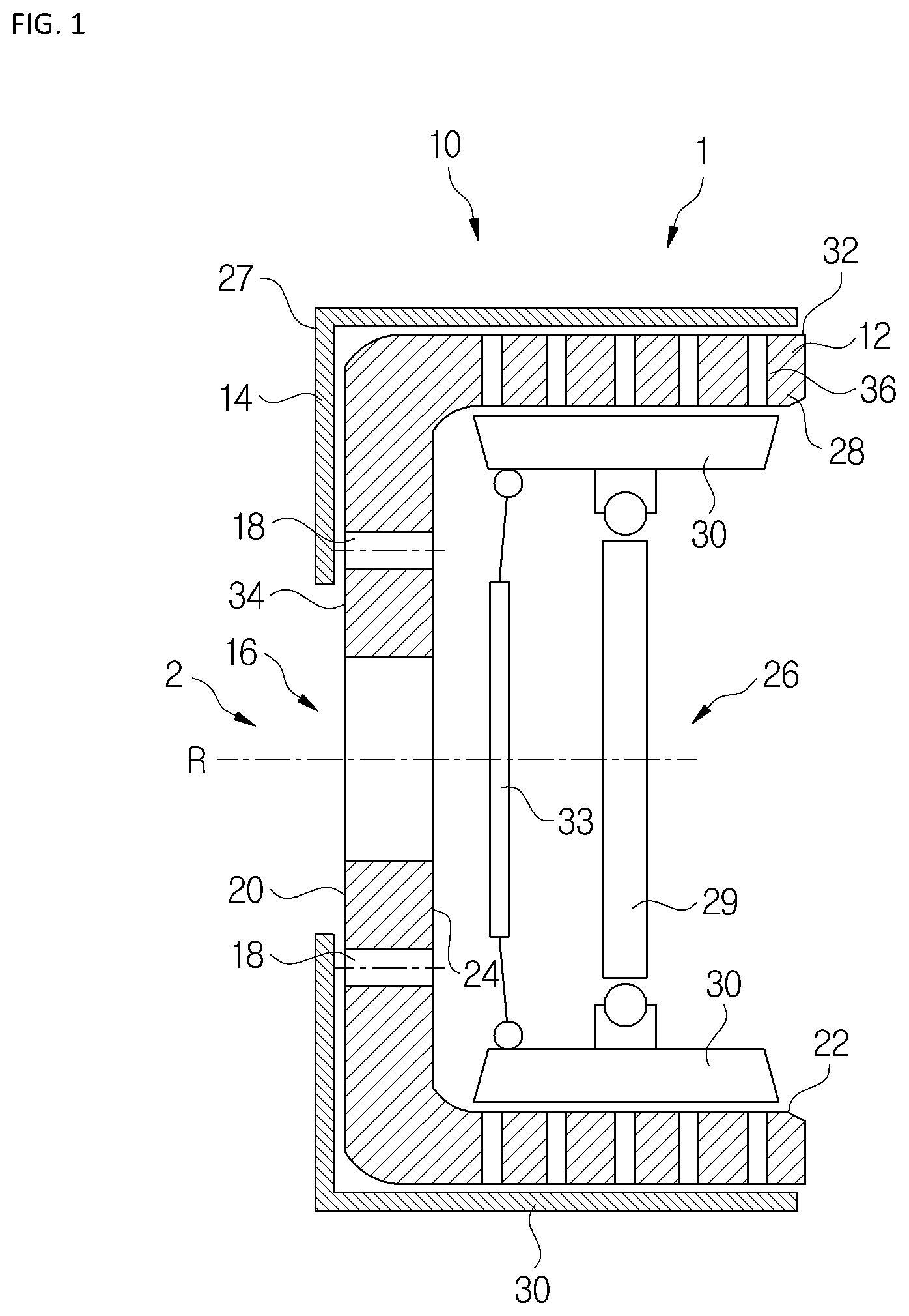Patent US12504050 Figure 1 – Brake drum assembly with dust collection via through holes
