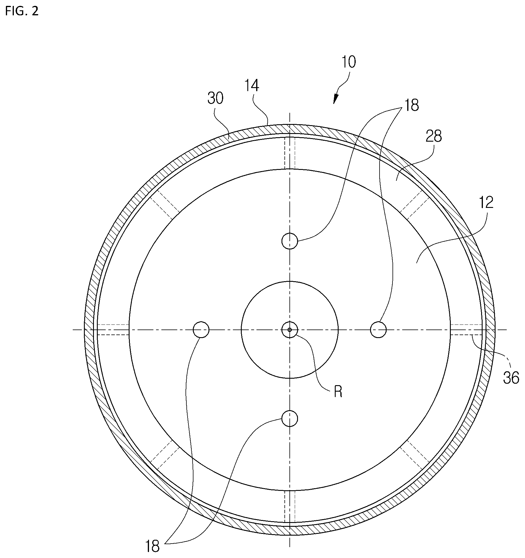 Patent US12504050 Figure 2 – Brake drum assembly with dust collection via through holes