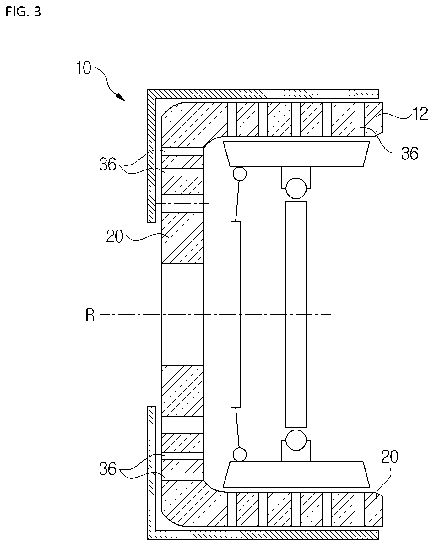 Patent US12504050 Figure 3 – Brake drum assembly with dust collection via through holes