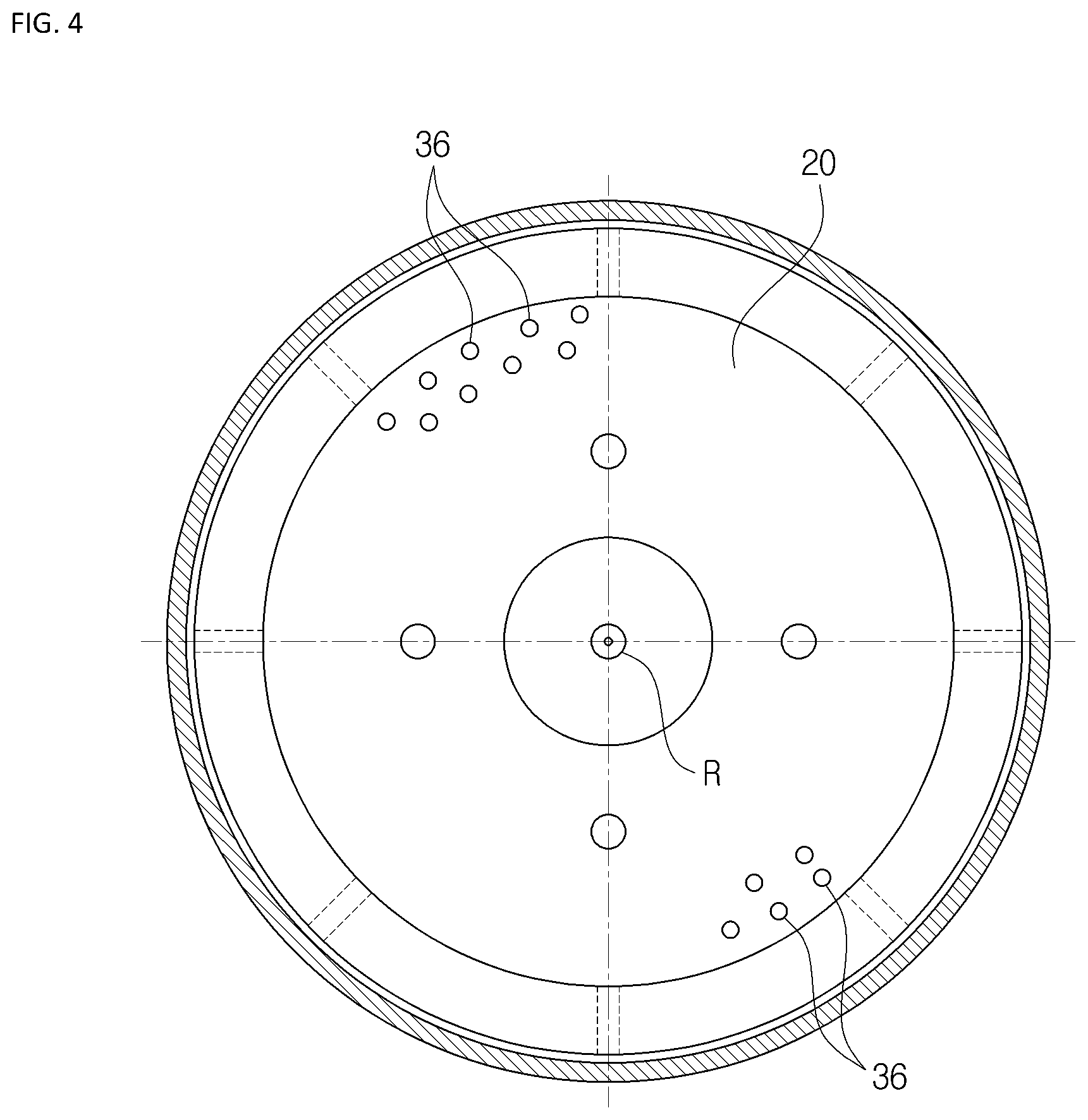 Patent US12504050 Figure 4 – Brake drum assembly with dust collection via through holes