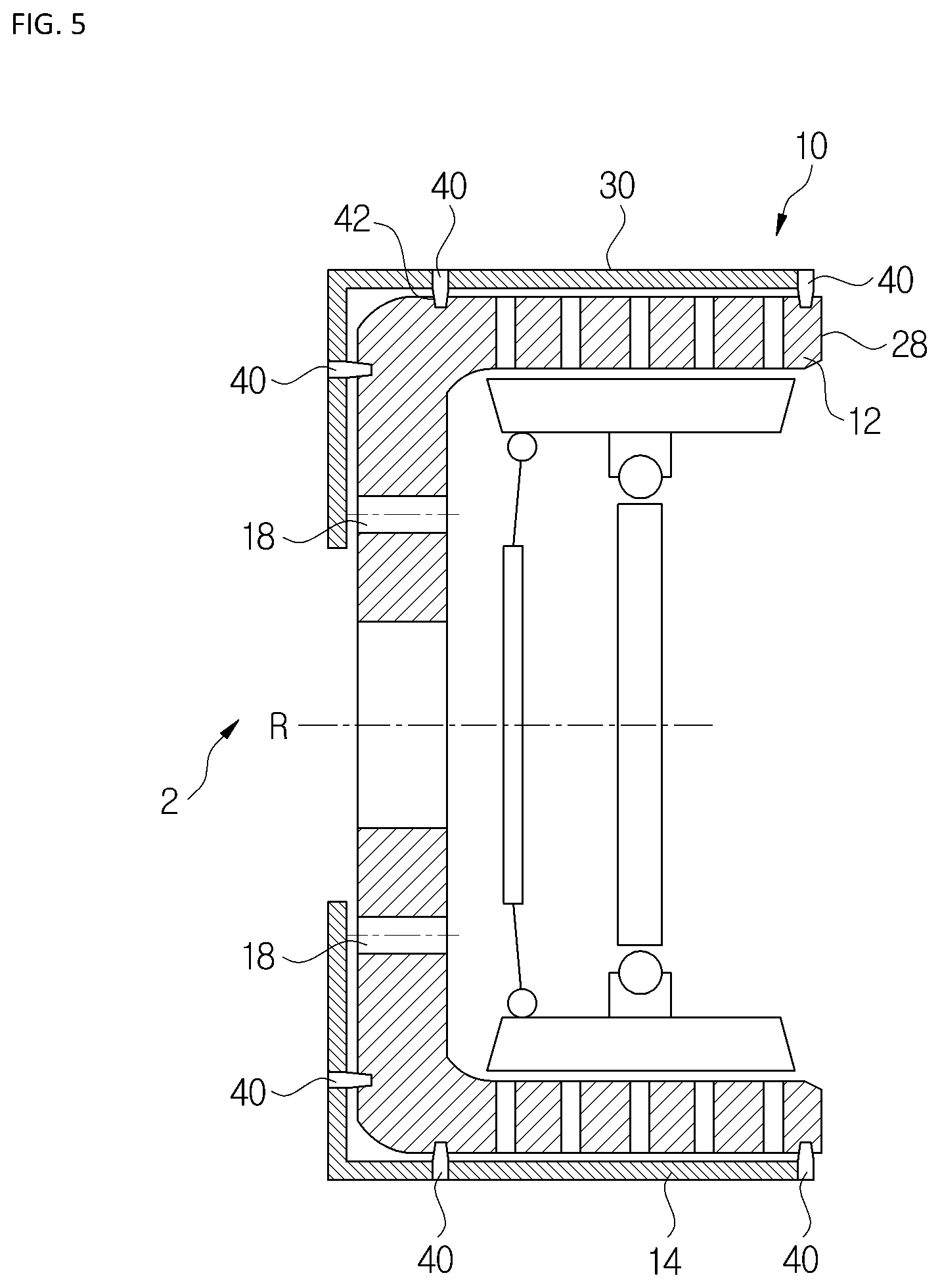 Patent US12504050 Figure 5 – Brake drum assembly with dust collection via through holes