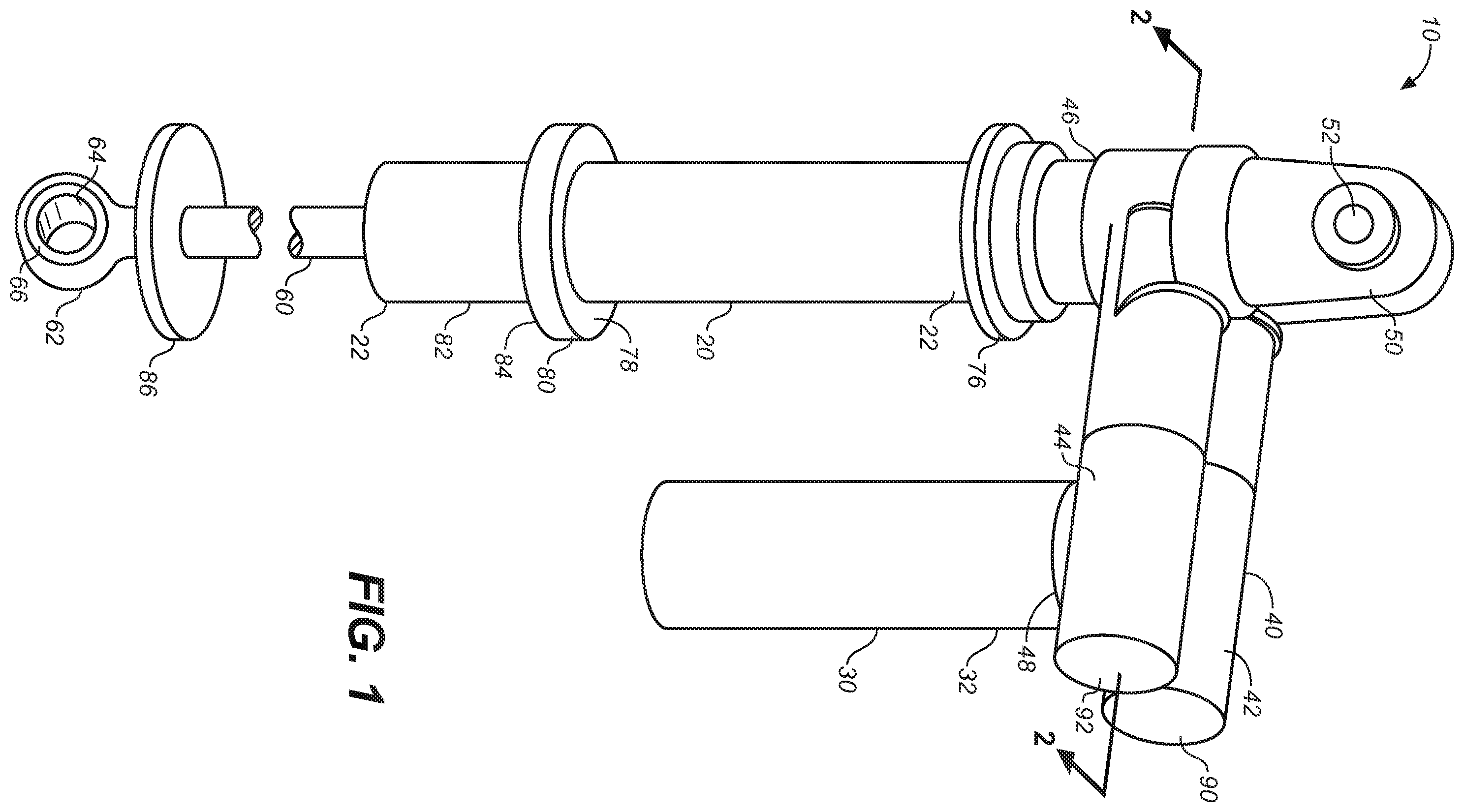 Patent US12504055 Figure 1 – Twin tube shock with adjustable pressure regulation