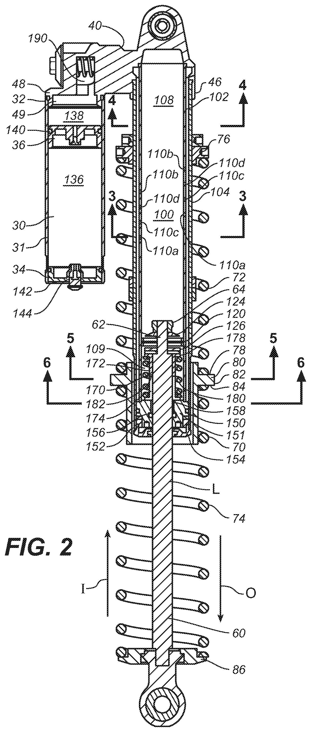 Patent US12504055 Figure 2 – Twin tube shock with adjustable pressure regulation