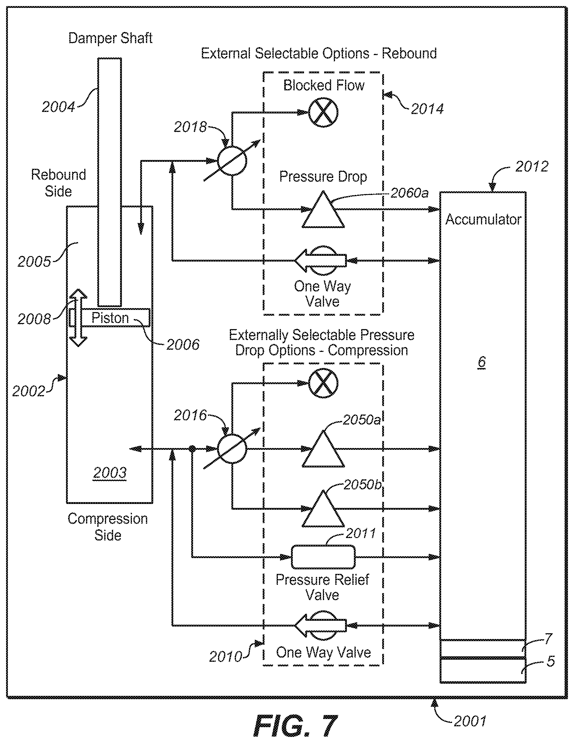 Patent US12504055 Figure 4 – Twin tube shock with adjustable pressure regulation