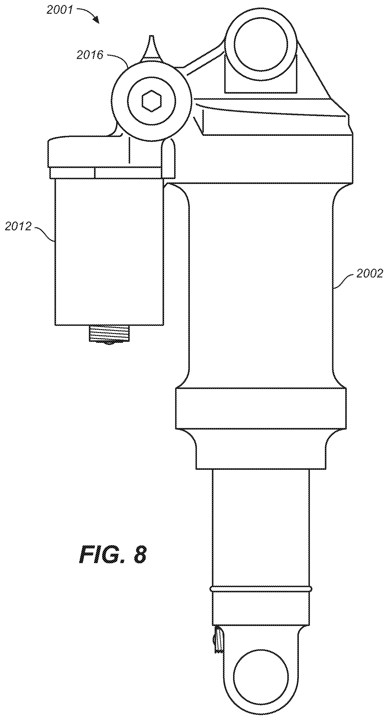 Patent US12504055 Figure 5 – Twin tube shock with adjustable pressure regulation