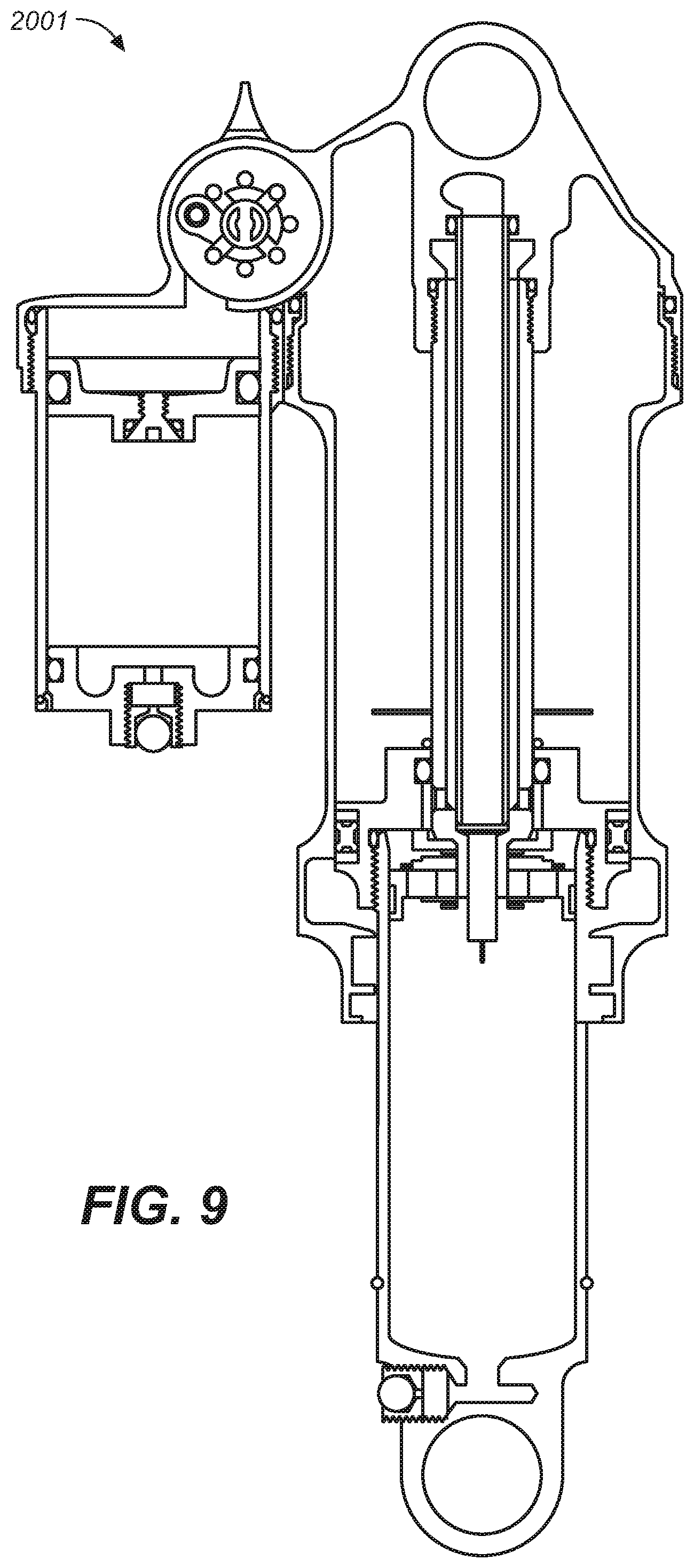 Patent US12504055 Figure 6 – Twin tube shock with adjustable pressure regulation