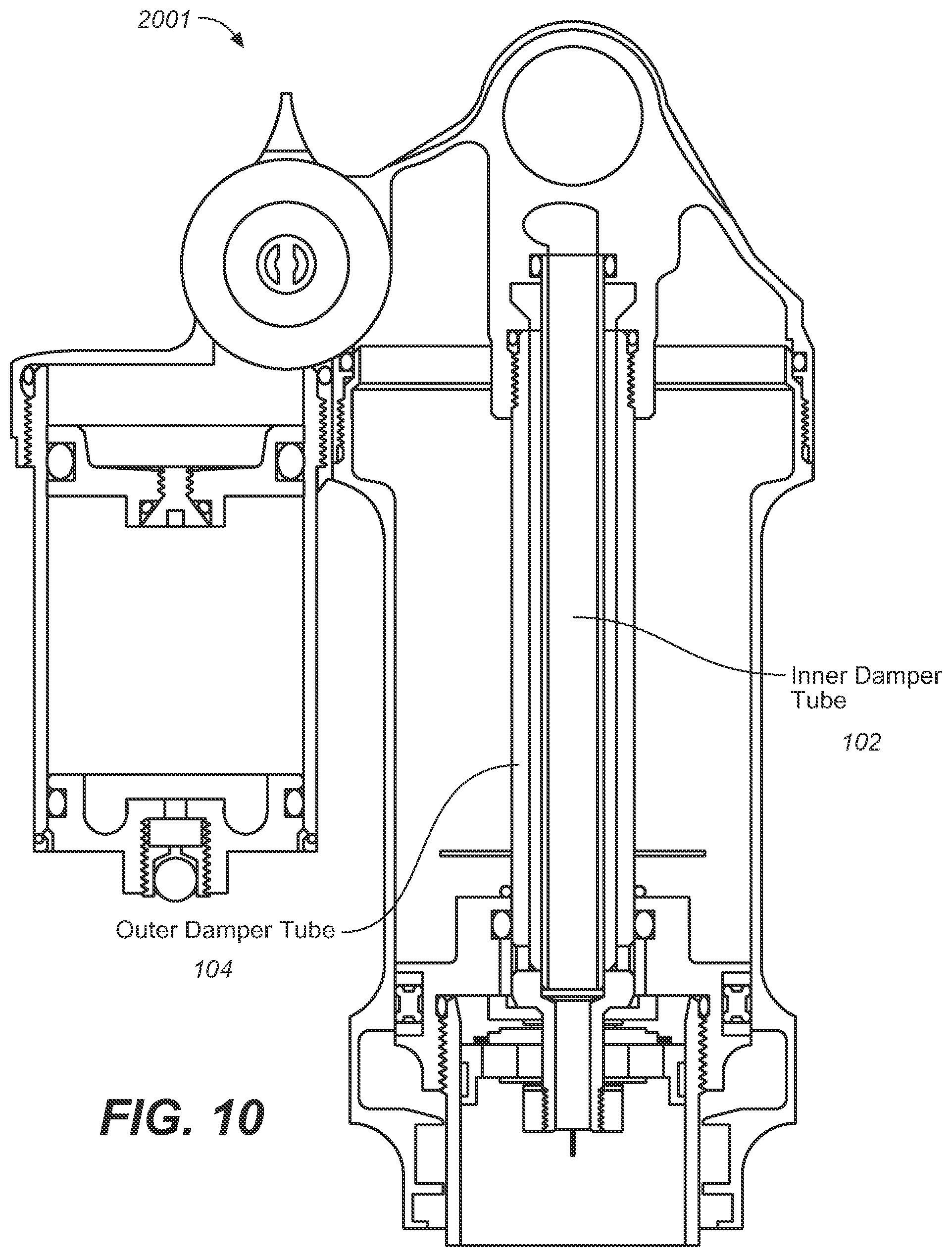 Patent US12504055 Figure 7 – Twin tube shock with adjustable pressure regulation