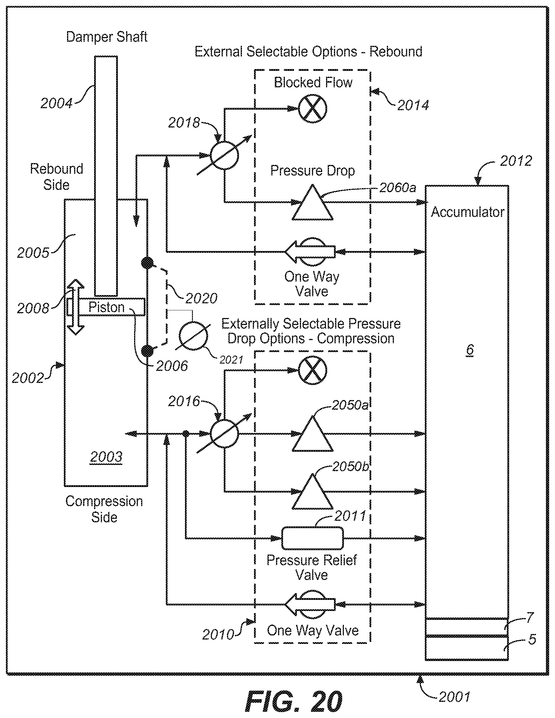 Patent US12504055 Figure 16 – Twin tube shock with adjustable pressure regulation
