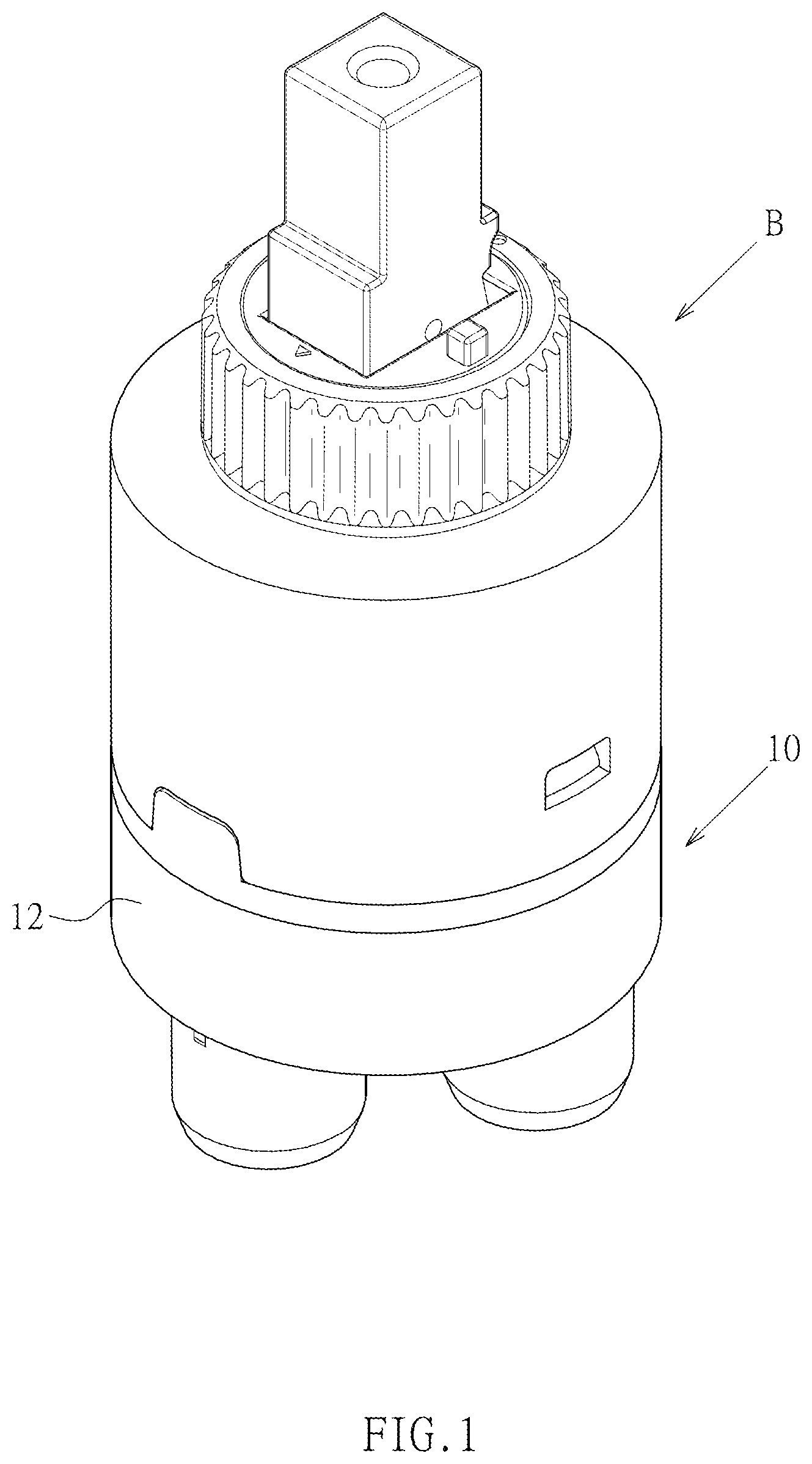 Patent US12504081 Figure 1 – High-flow reverse water inlet cartridge seat