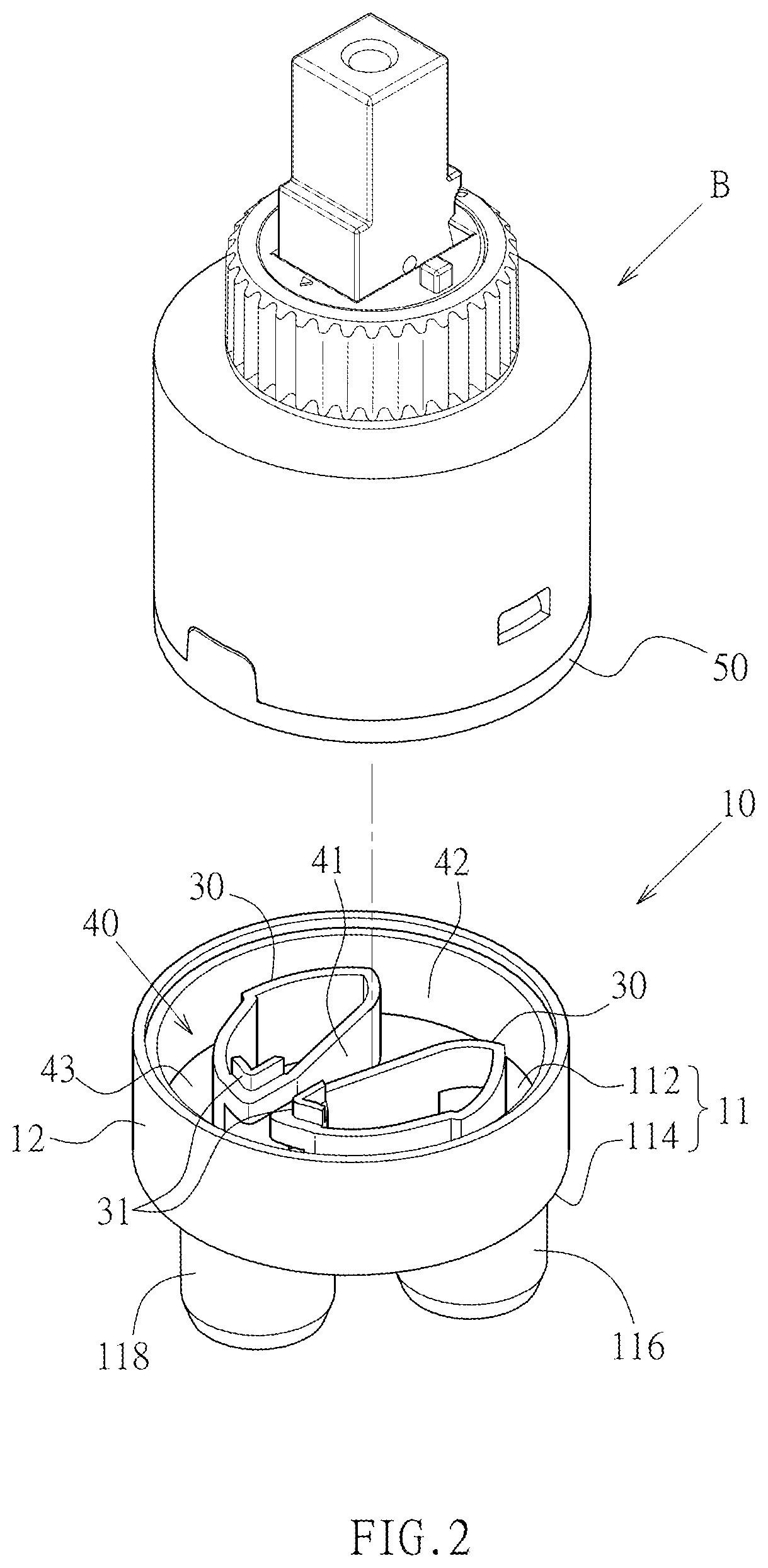 Patent US12504081 Figure 2 – High-flow reverse water inlet cartridge seat