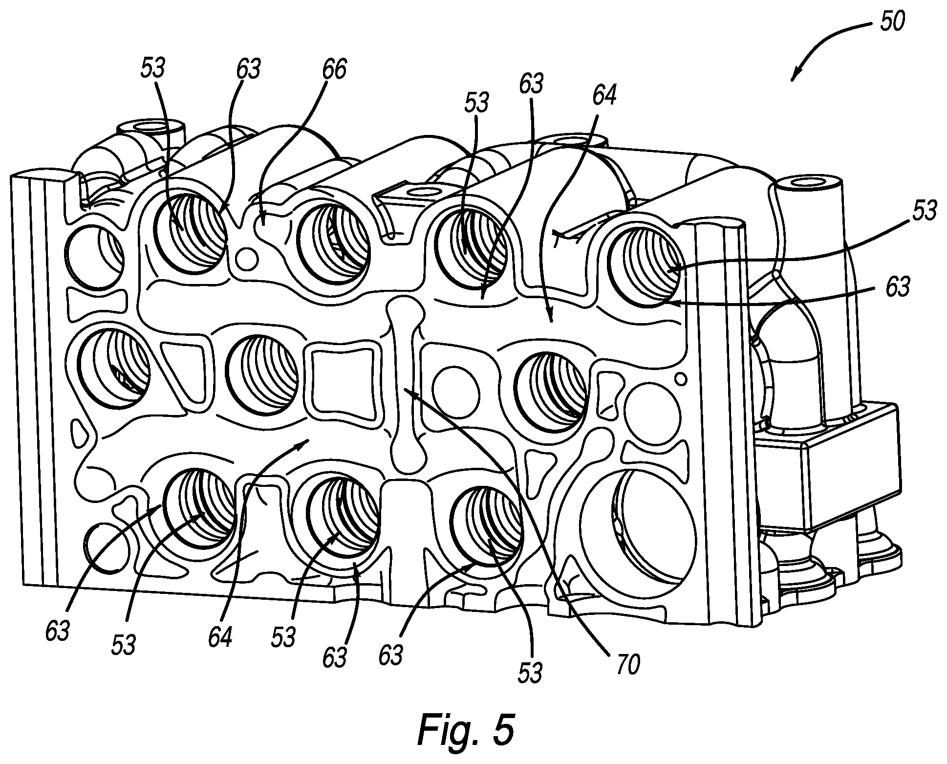Patent US12504089 Figure 5 – Unitized valve body having flow passages