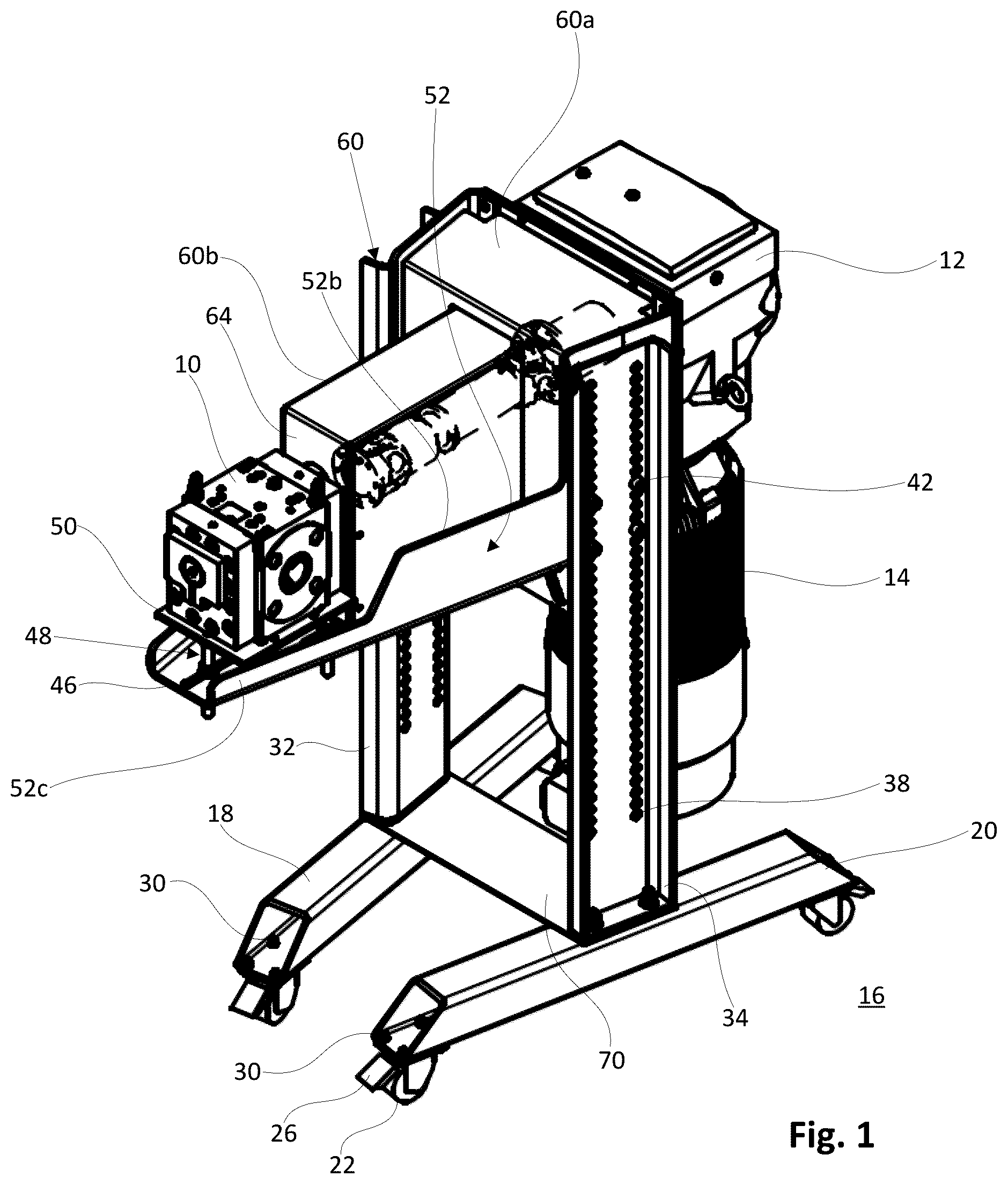Patent US12504114 Figure 1 – Movable stand for an extrusion pump