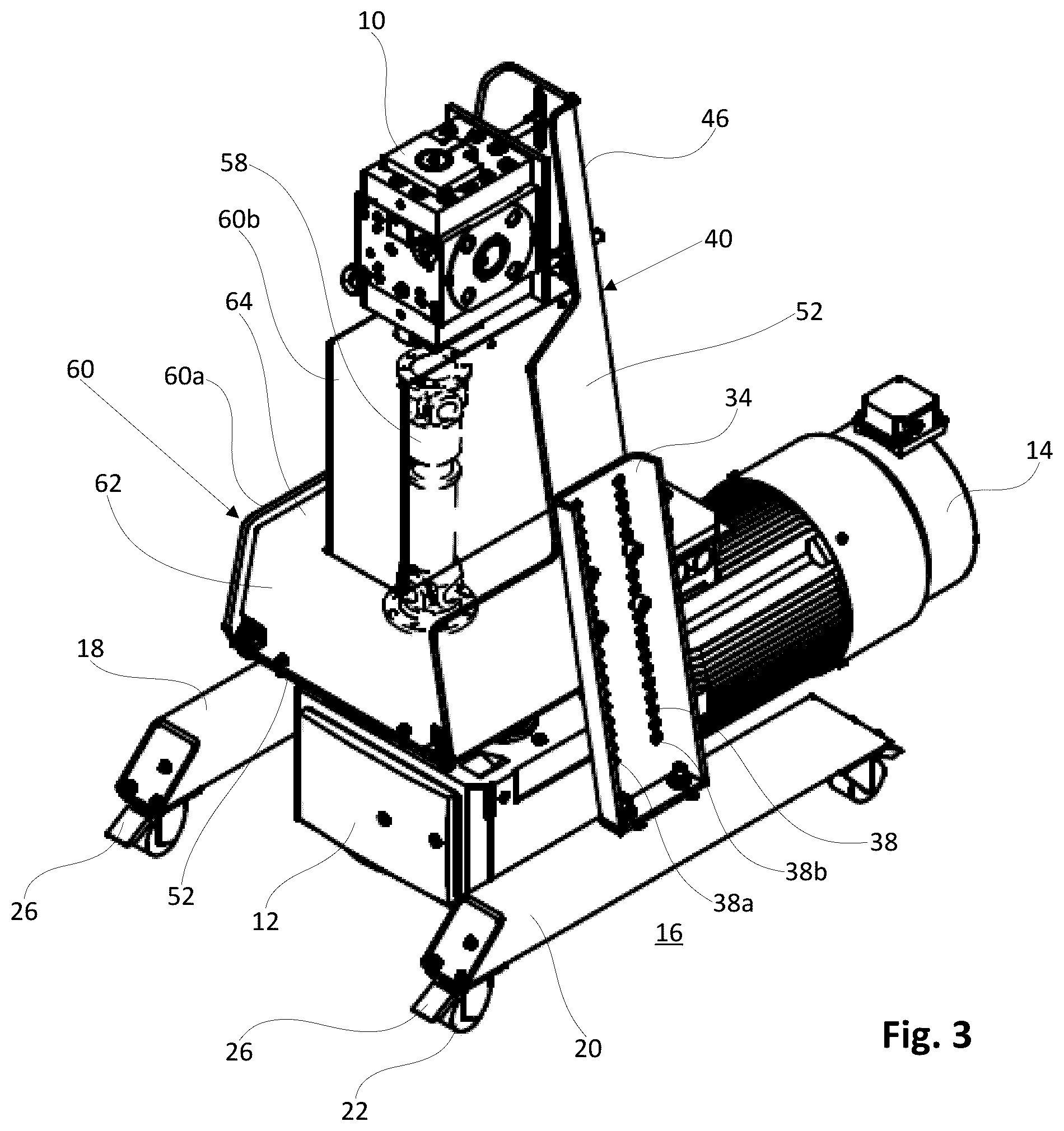 Patent US12504114 Figure 3 – Movable stand for an extrusion pump