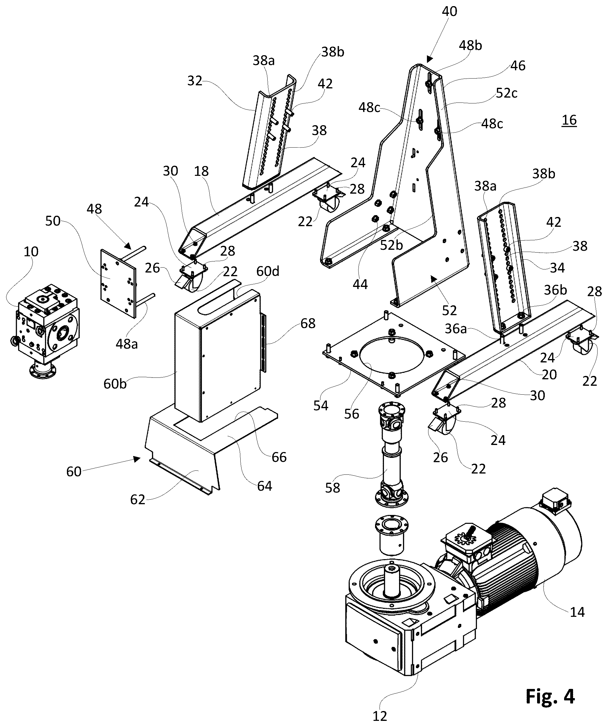 Patent US12504114 Figure 4 – Movable stand for an extrusion pump