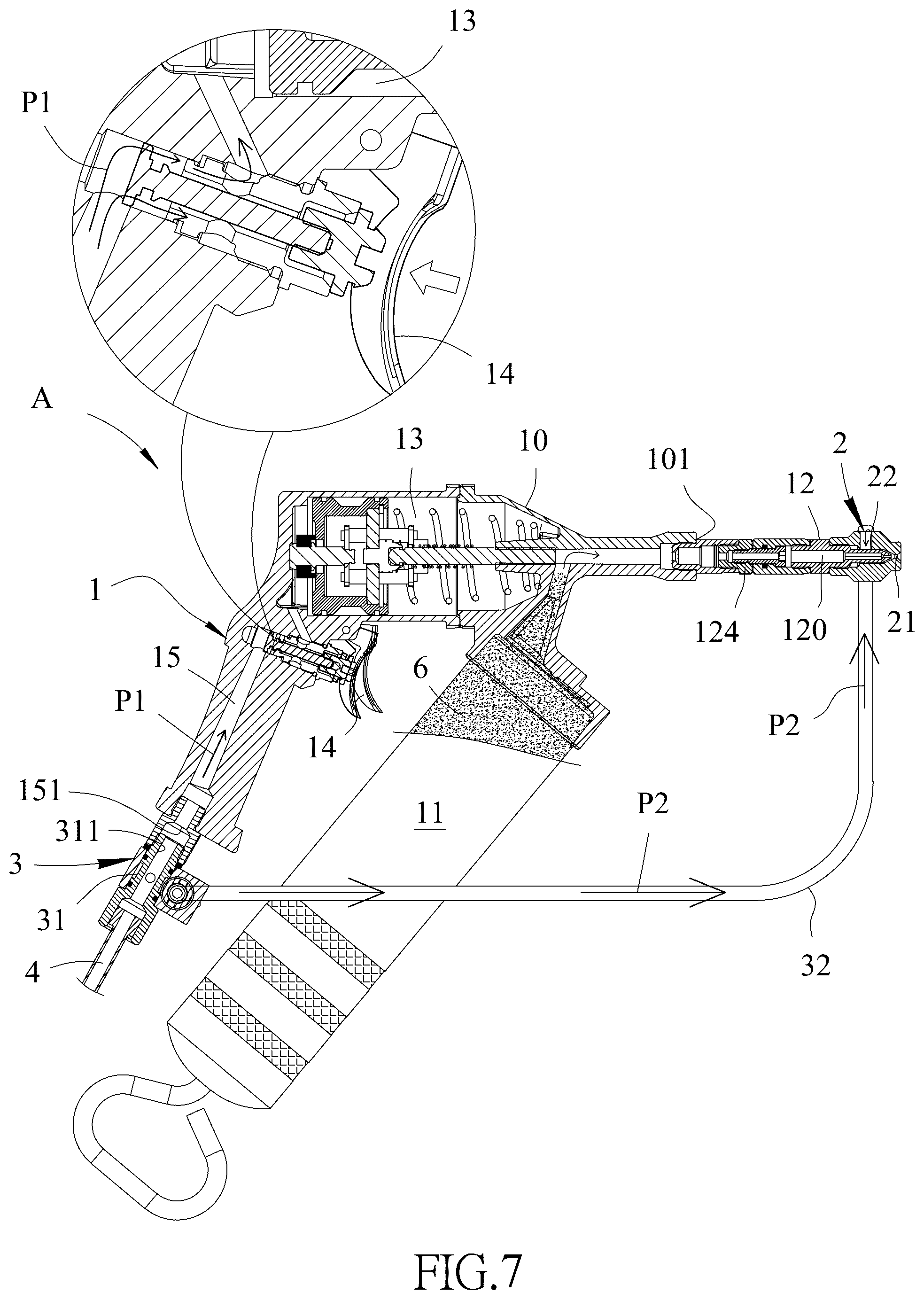 Patent US12504119 Figure 7 – Lubricant atomizing device for grease guns