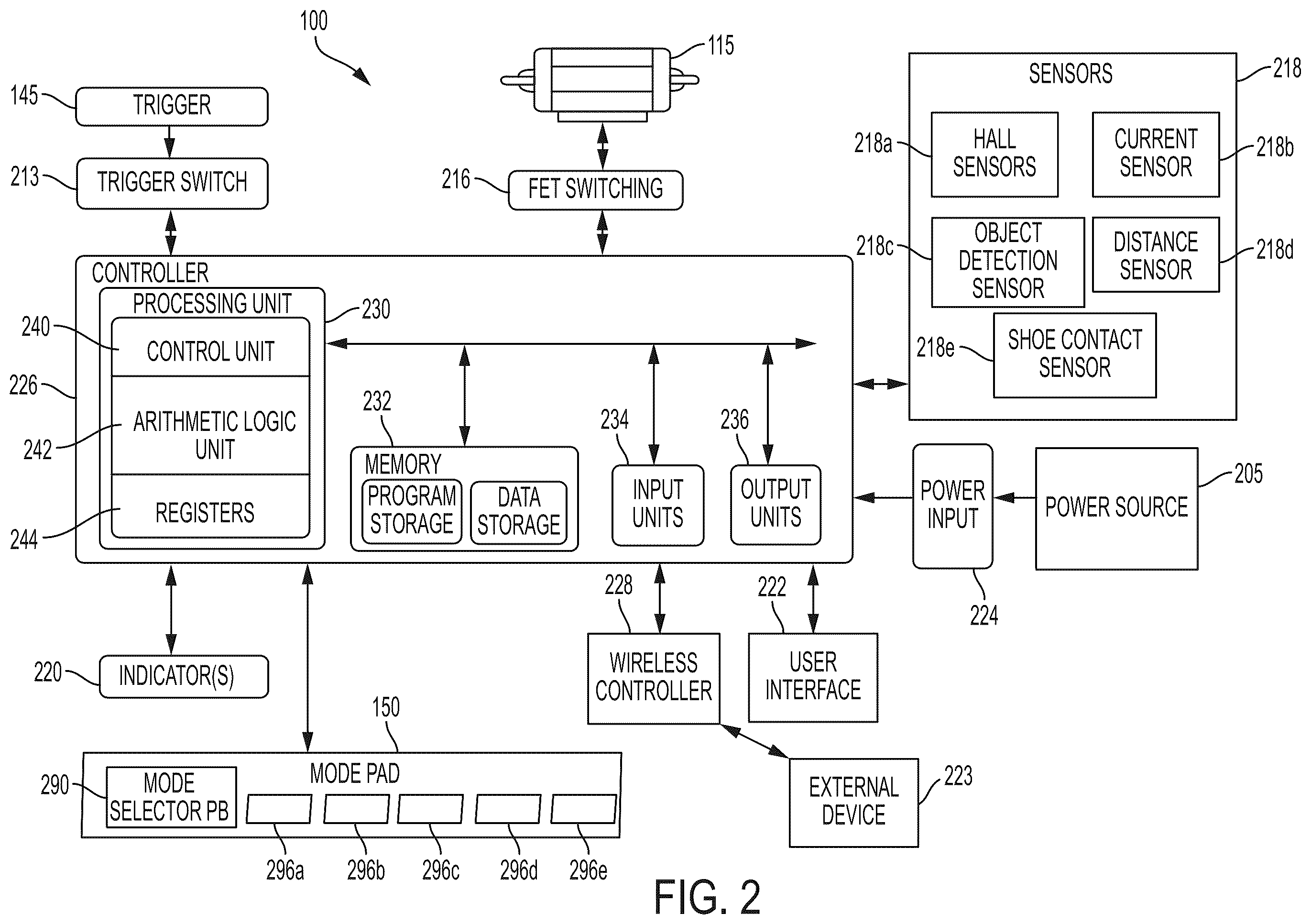 Patent US12504122 Figure 2 – Power tool having object detection