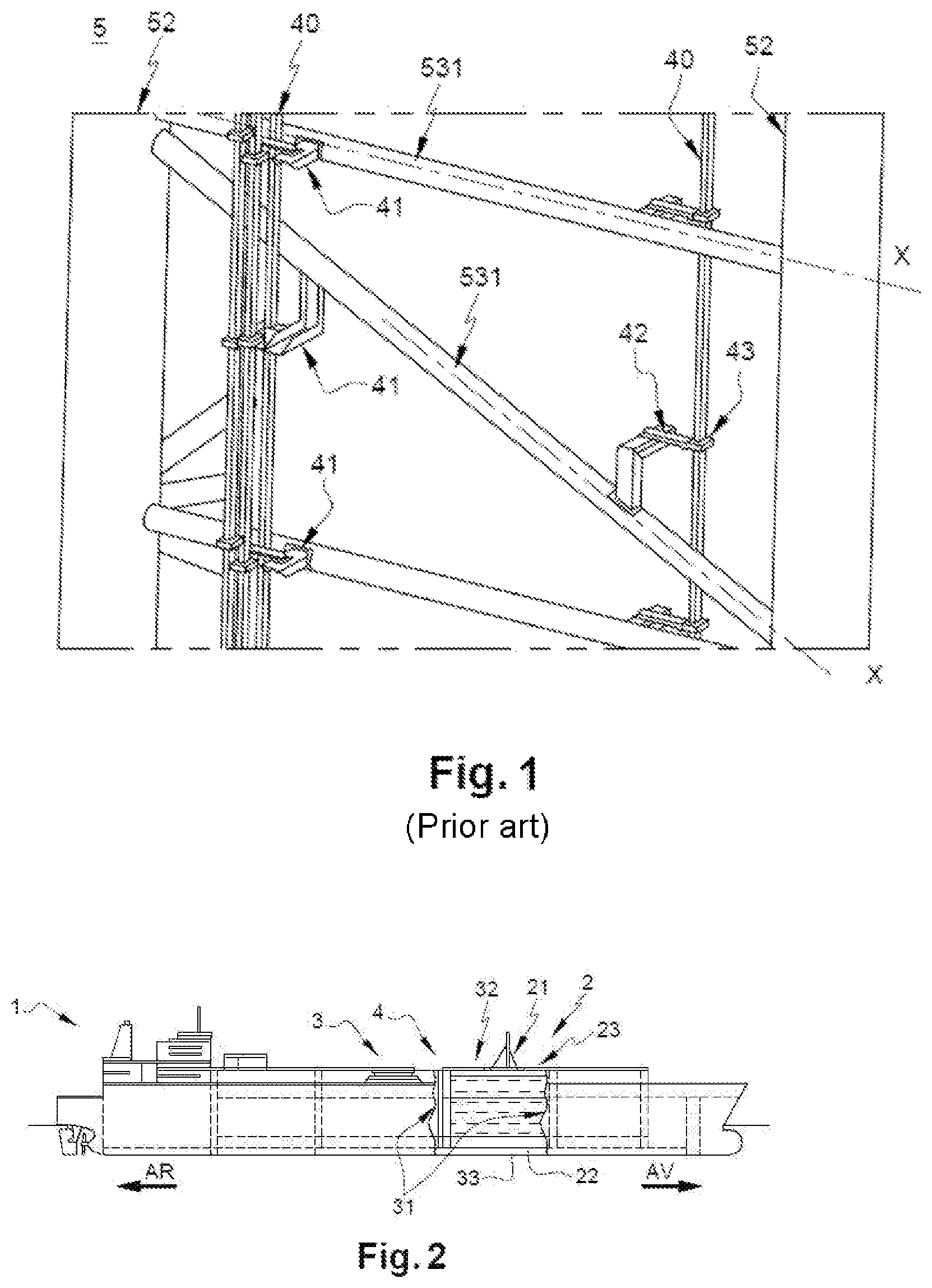 Patent US12504127 Figure 1 – Support device for at least one instrument on a tower for loading and/or offloading a tank of a ship intended to contain a liquefied gas