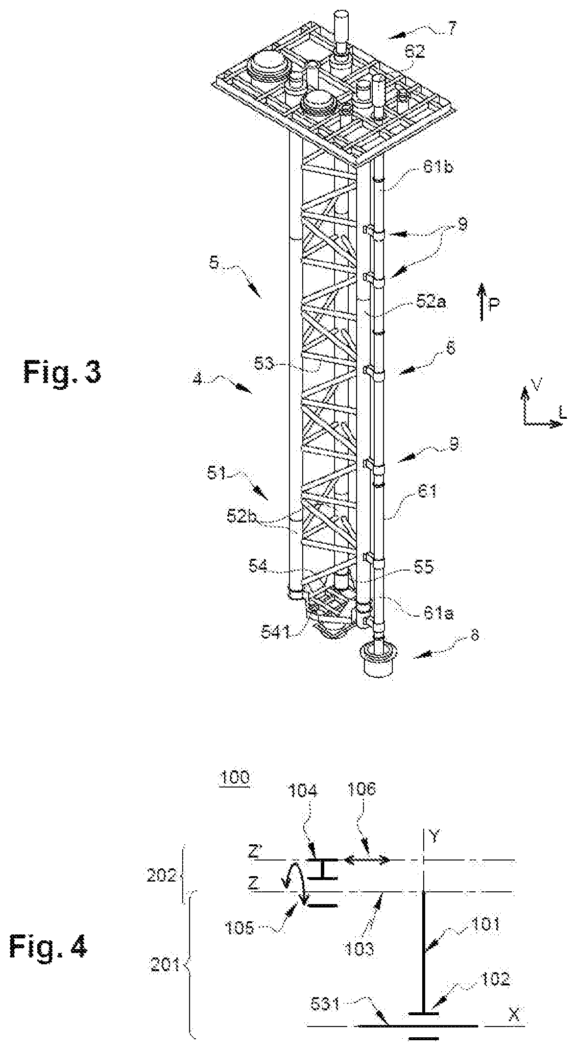 Patent US12504127 Figure 2 – Support device for at least one instrument on a tower for loading and/or offloading a tank of a ship intended to contain a liquefied gas