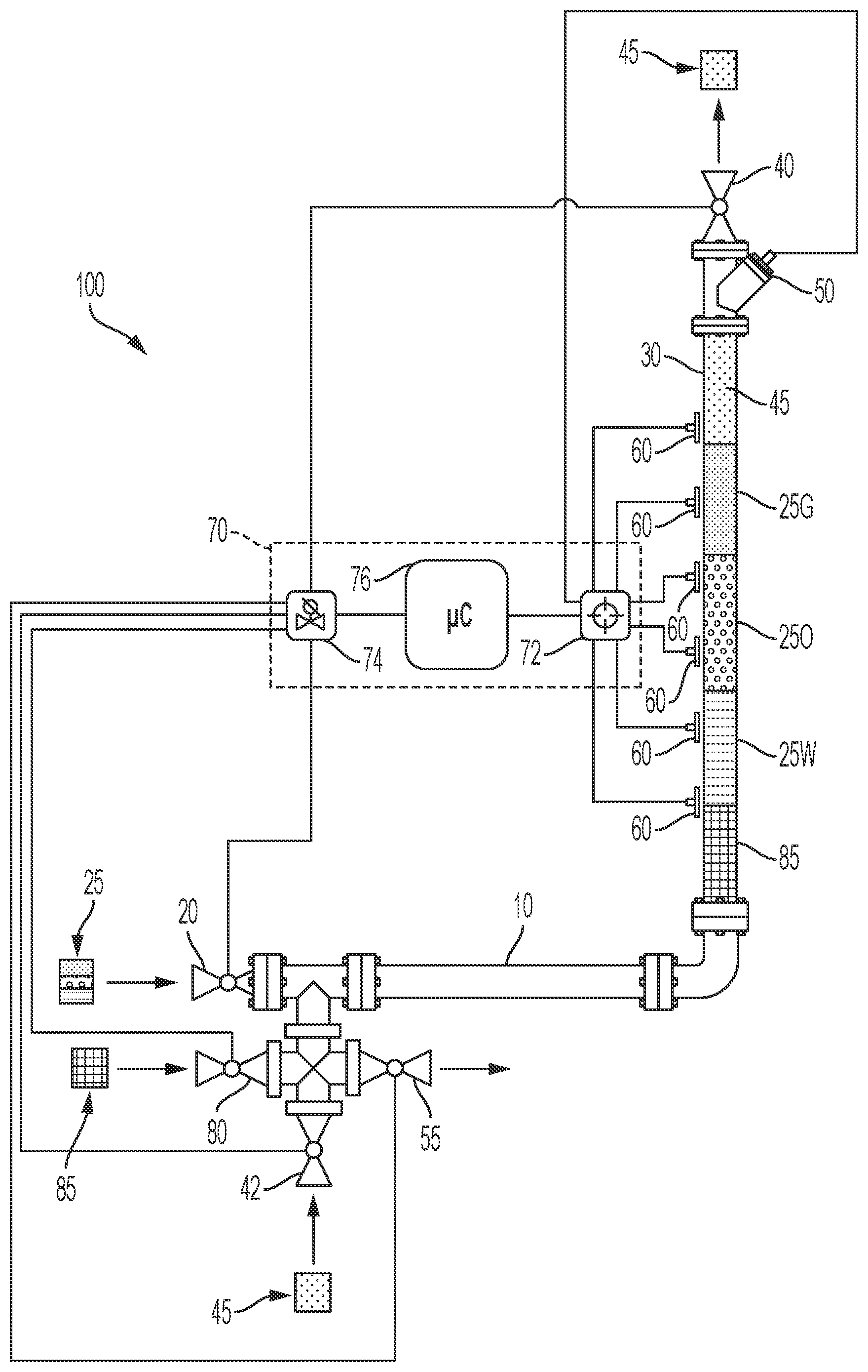 Patent US12504129 Figure 1 – Systems and methods for analyzing multiphase production fluids utilizing a vertically oriented fluidic separation chamber