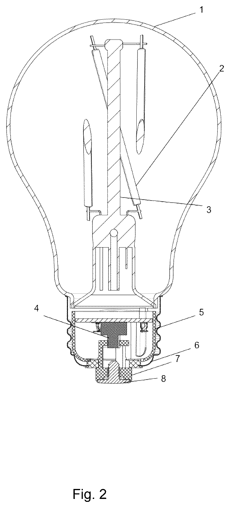 Patent US12504130 Figure 2 – Lighting apparatus with switch rotating ring at bottom of edison cap