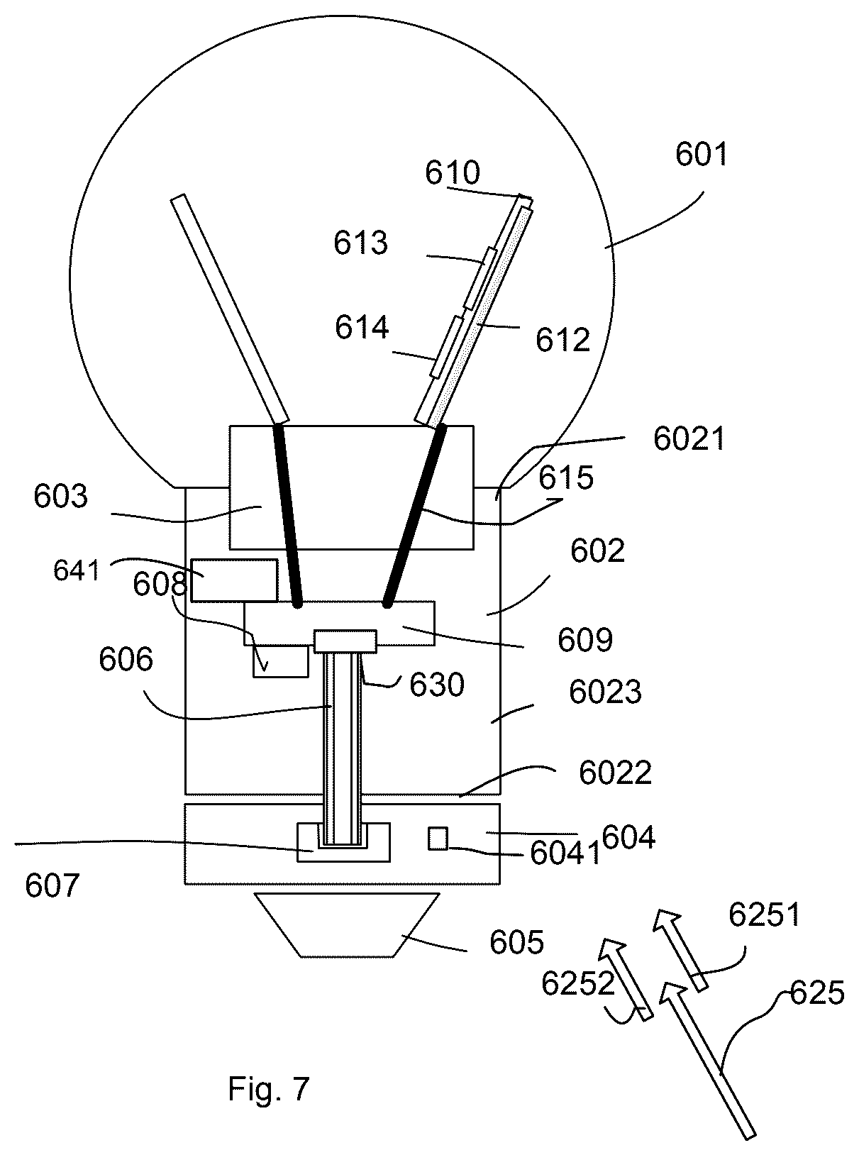 Patent US12504130 Figure 7 – Lighting apparatus with switch rotating ring at bottom of edison cap