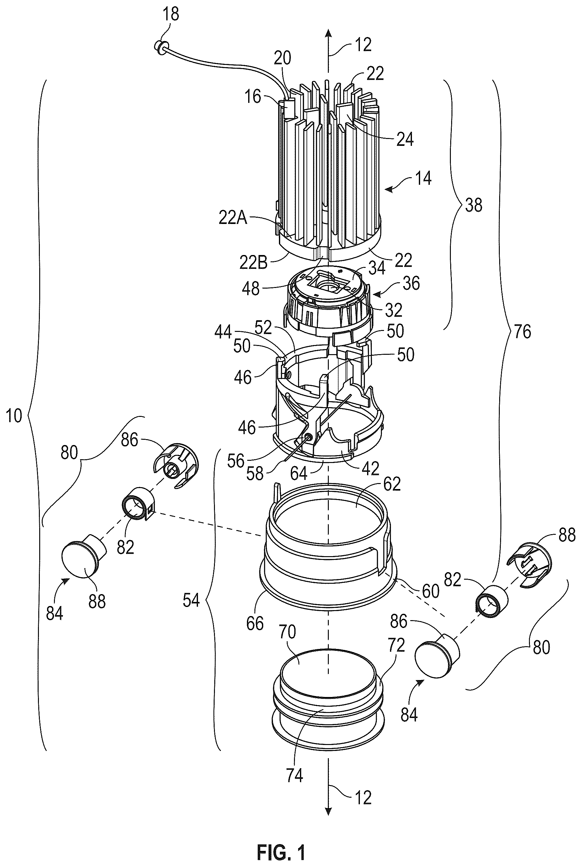 Patent US12504136 Figure 1 – Retention, adjustability and maintenance for a recessed component such as a recessed luminaire