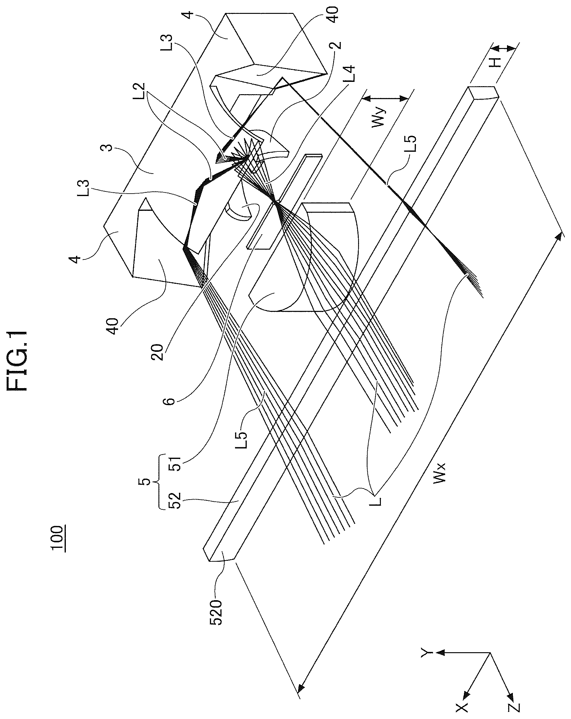 Patent US12504140 Figure 1 – Vehicle lamp