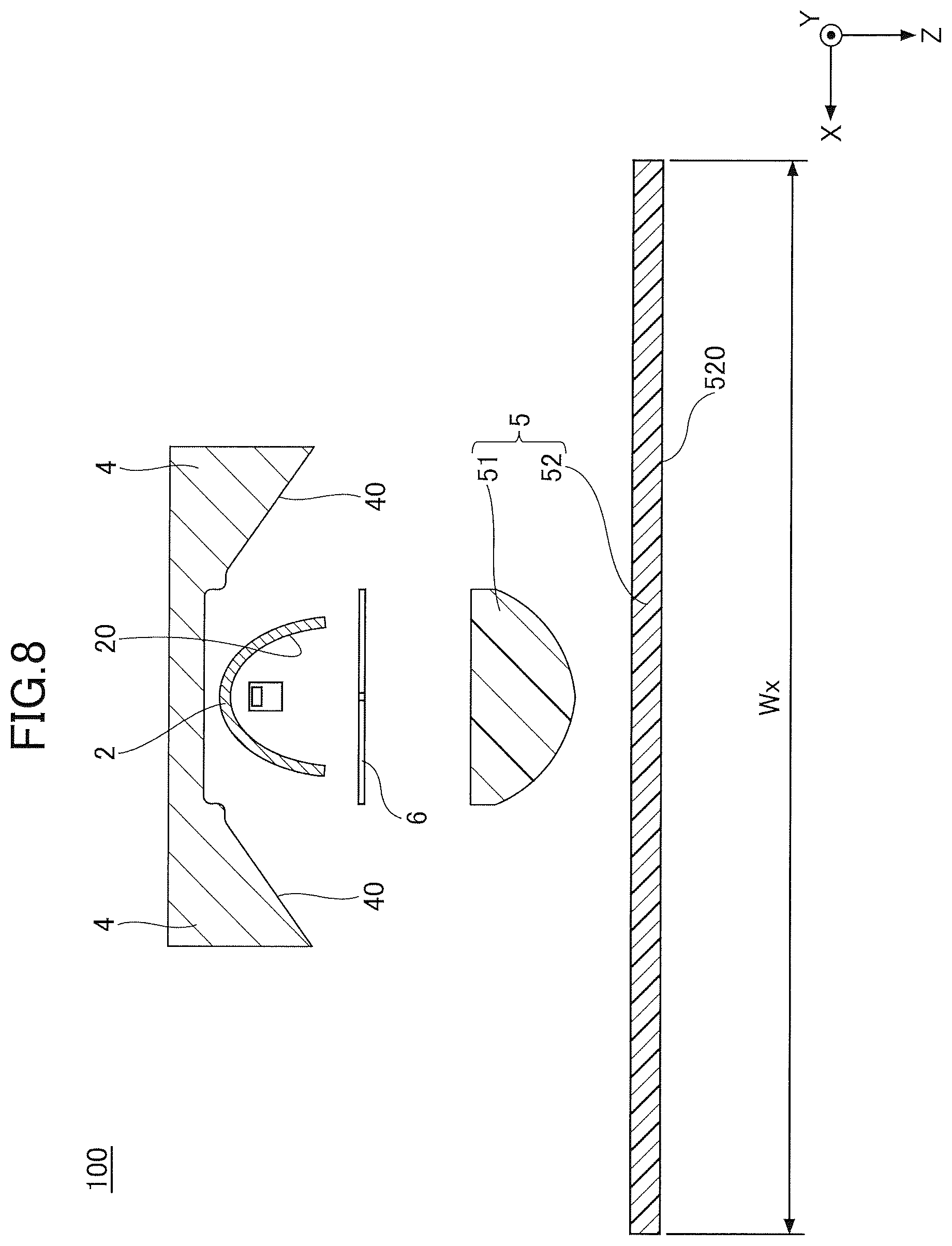 Patent US12504140 Figure 8 – Vehicle lamp
