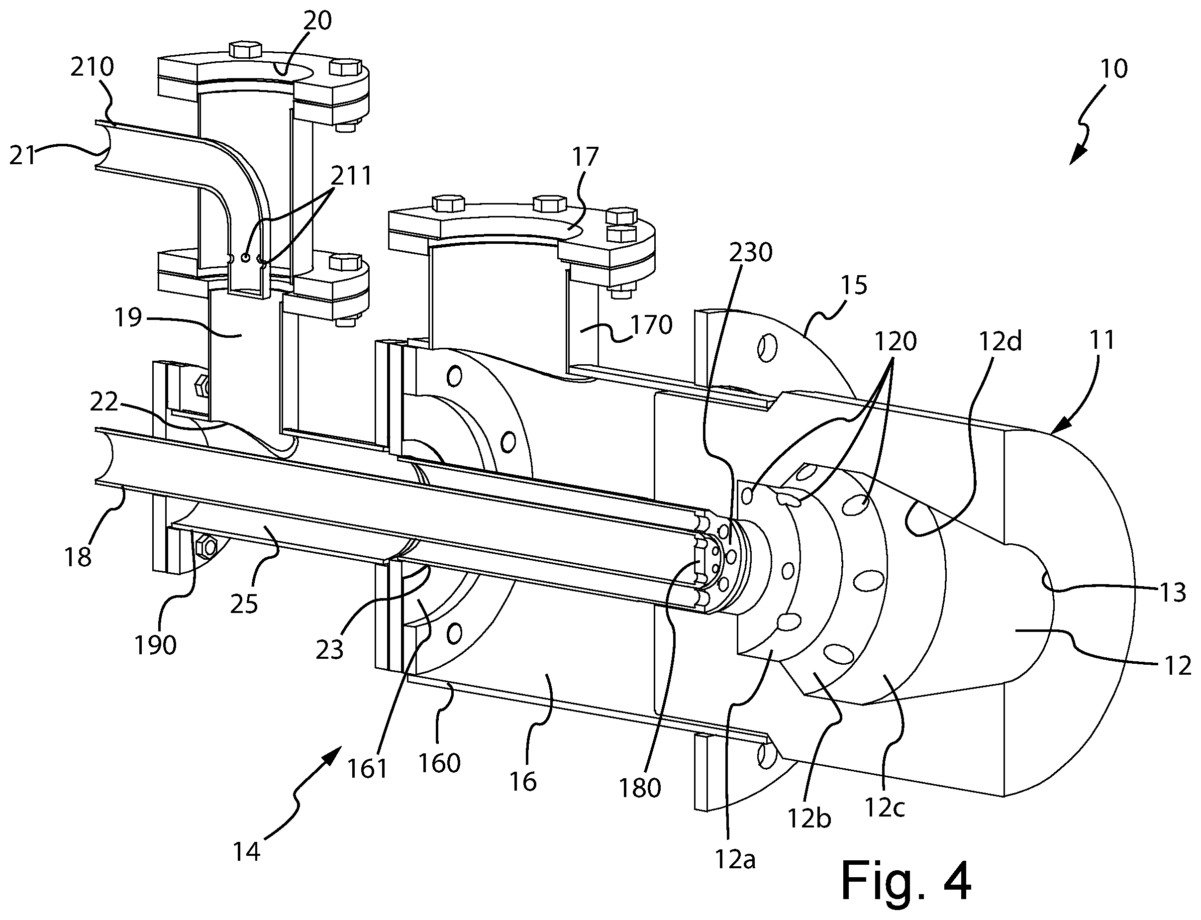 Patent US12504165 Figure 3 – Direct flame burner unit for furnaces for the thermo-chemical treatment of steel strips in continuous hot-dip galvanizing plants