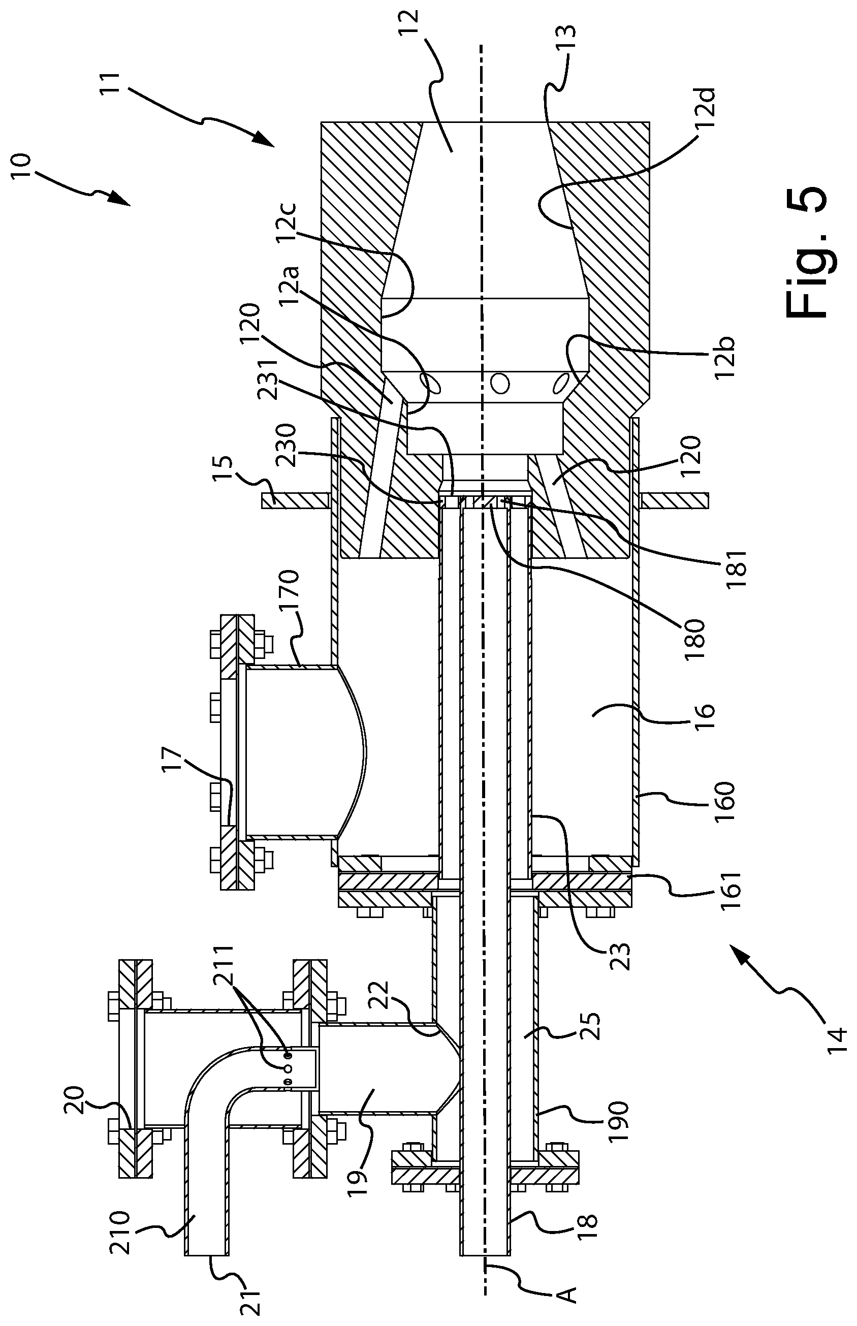 Patent US12504165 Figure 4 – Direct flame burner unit for furnaces for the thermo-chemical treatment of steel strips in continuous hot-dip galvanizing plants