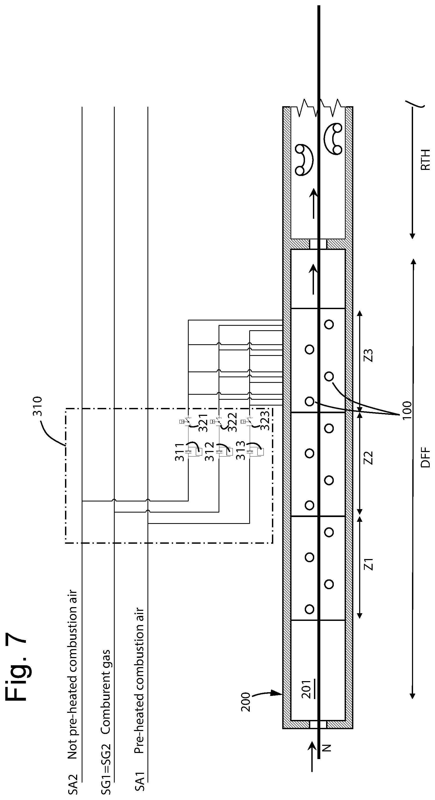 Patent US12504165 Figure 6 – Direct flame burner unit for furnaces for the thermo-chemical treatment of steel strips in continuous hot-dip galvanizing plants