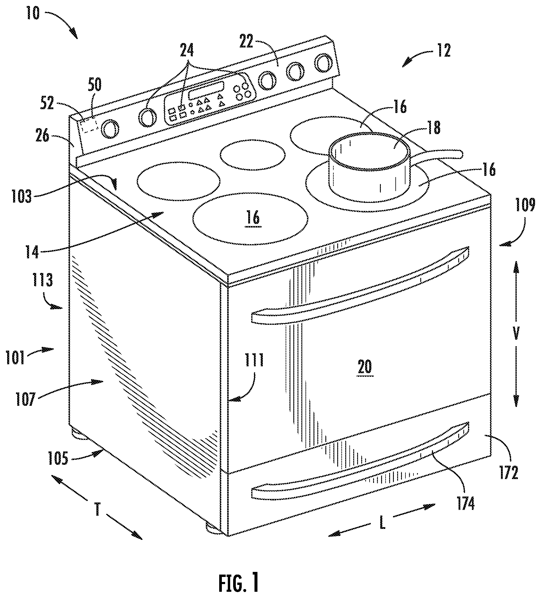 Patent US12504177 Figure 1 – Drawer guide for oven bottom drawer