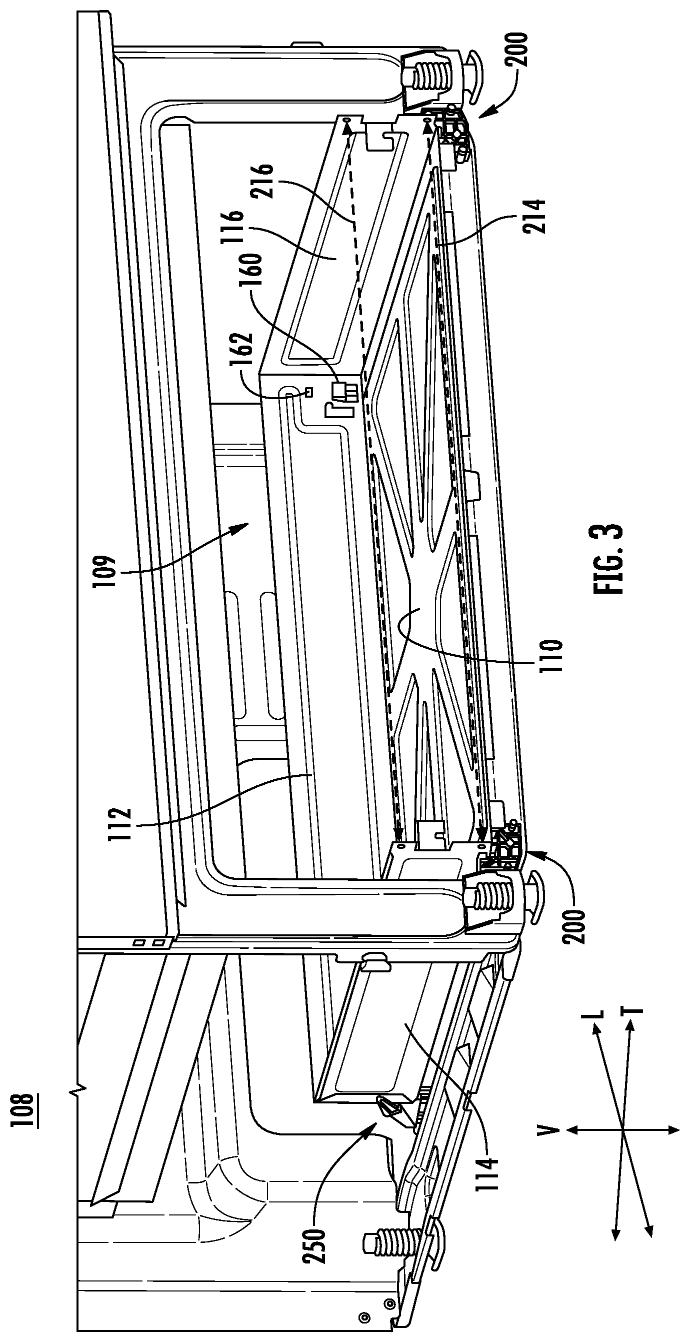 Patent US12504177 Figure 3 – Drawer guide for oven bottom drawer