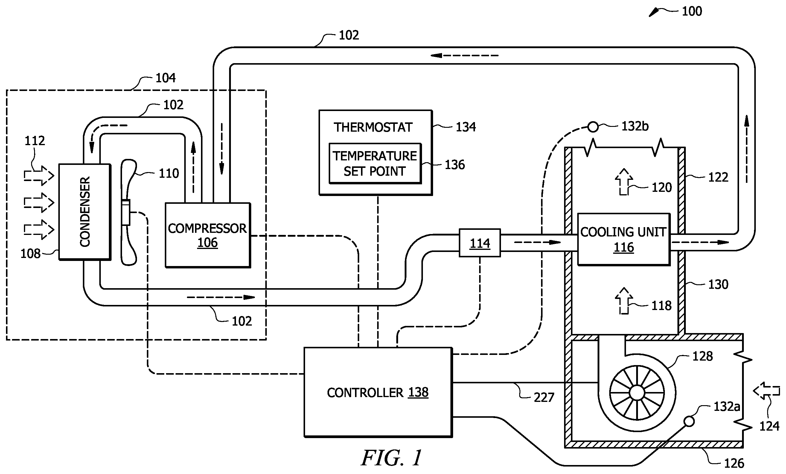 Patent US12504189 Figure 1 – Refrigerant leak detection system and method