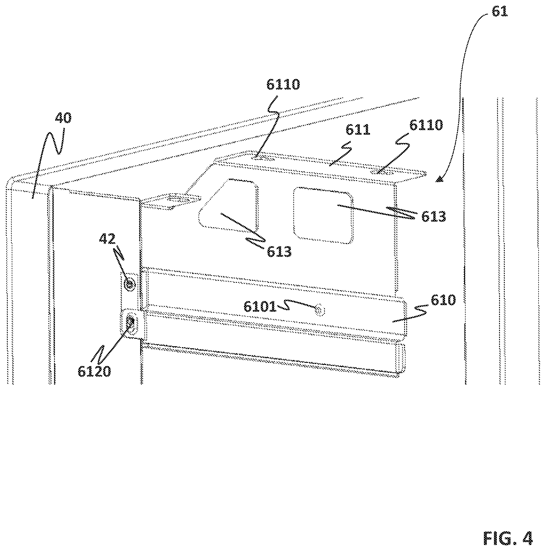Patent US12504223 Figure 4 – Cooling device with a center pillar and a rail fixation assembly
