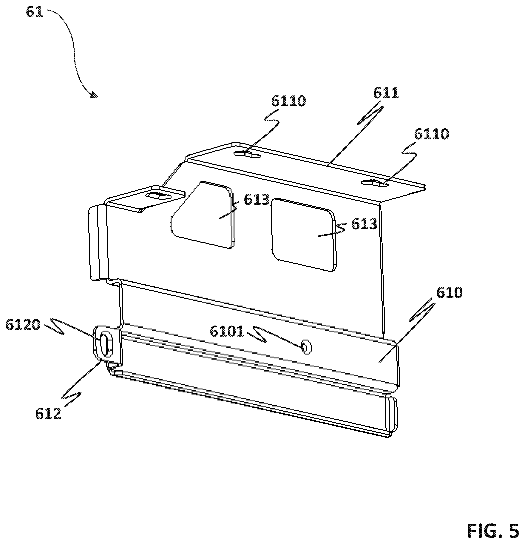 Patent US12504223 Figure 5 – Cooling device with a center pillar and a rail fixation assembly