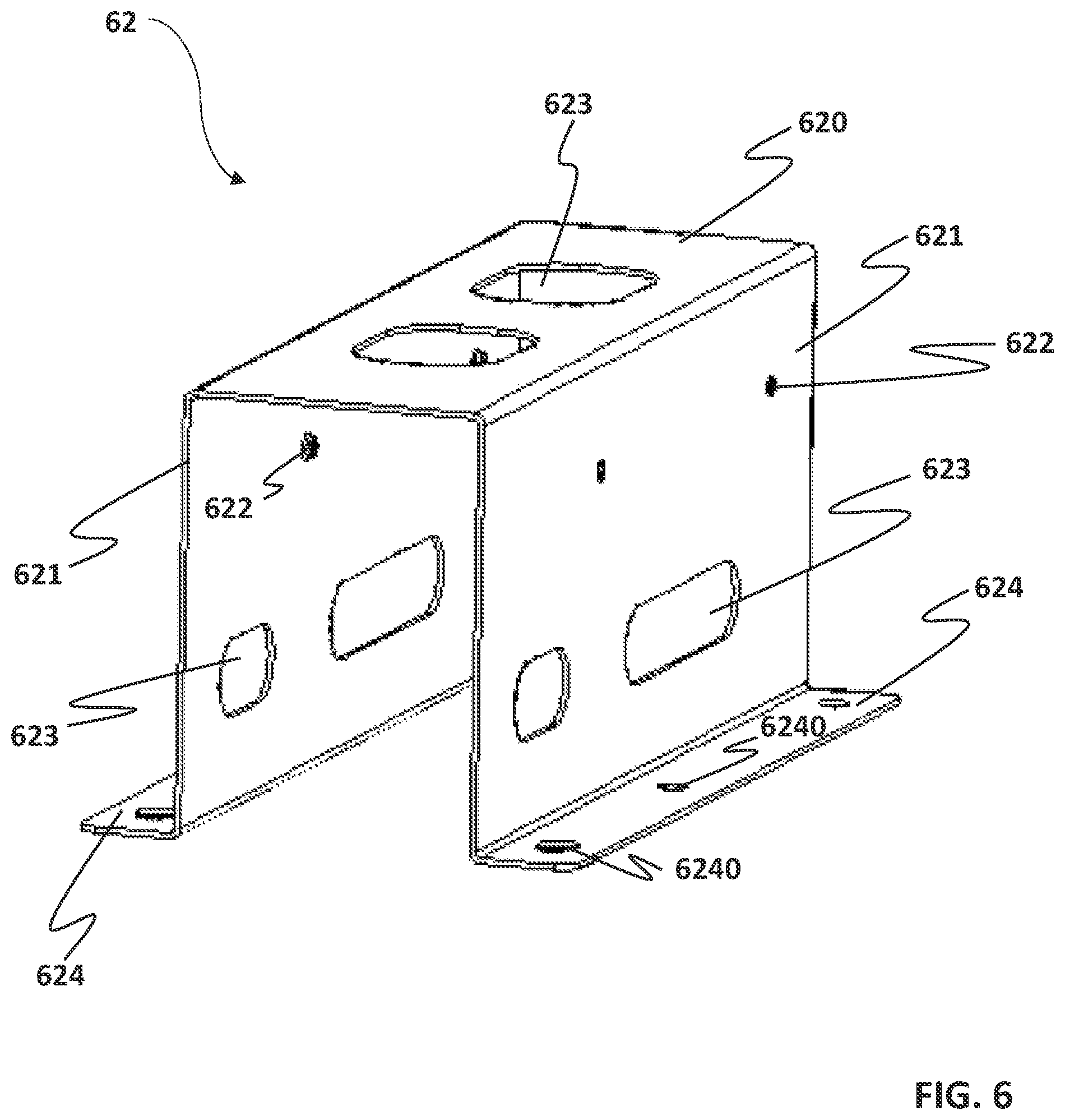 Patent US12504223 Figure 6 – Cooling device with a center pillar and a rail fixation assembly