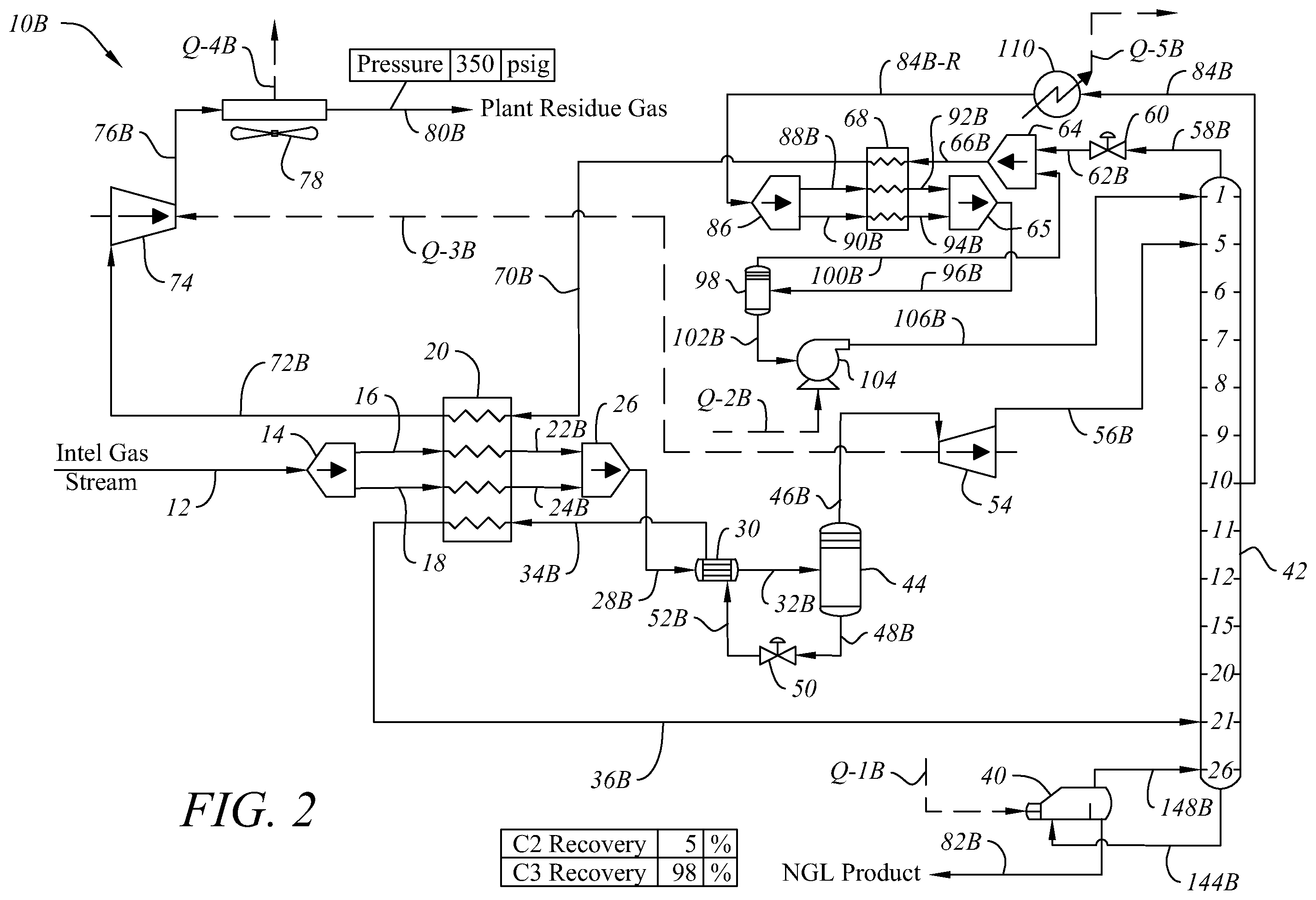 Patent US12504227 Figure 2 – System and method for natural gas liquid production with flexible ethane recovery or rejection