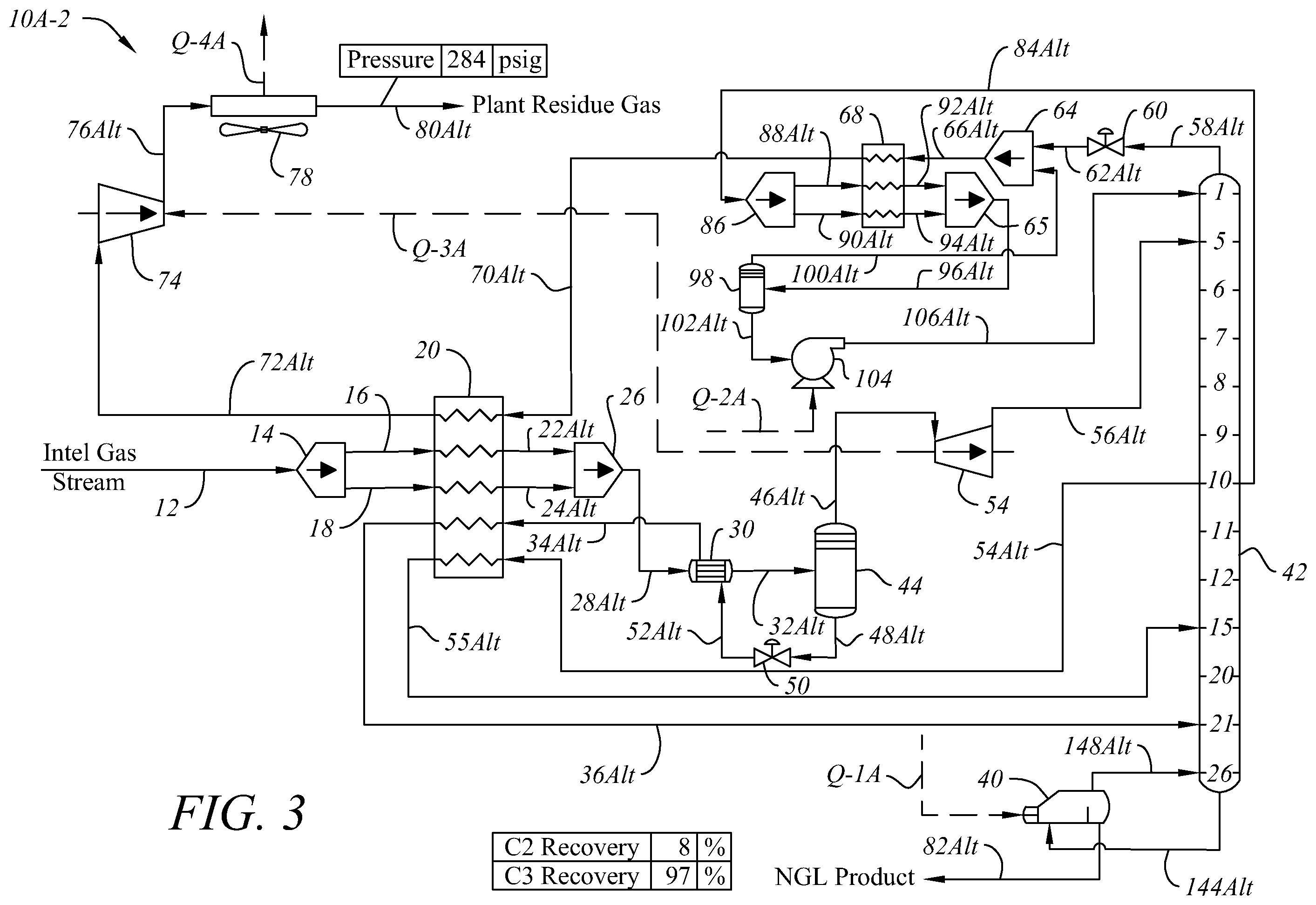 Patent US12504227 Figure 3 – System and method for natural gas liquid production with flexible ethane recovery or rejection