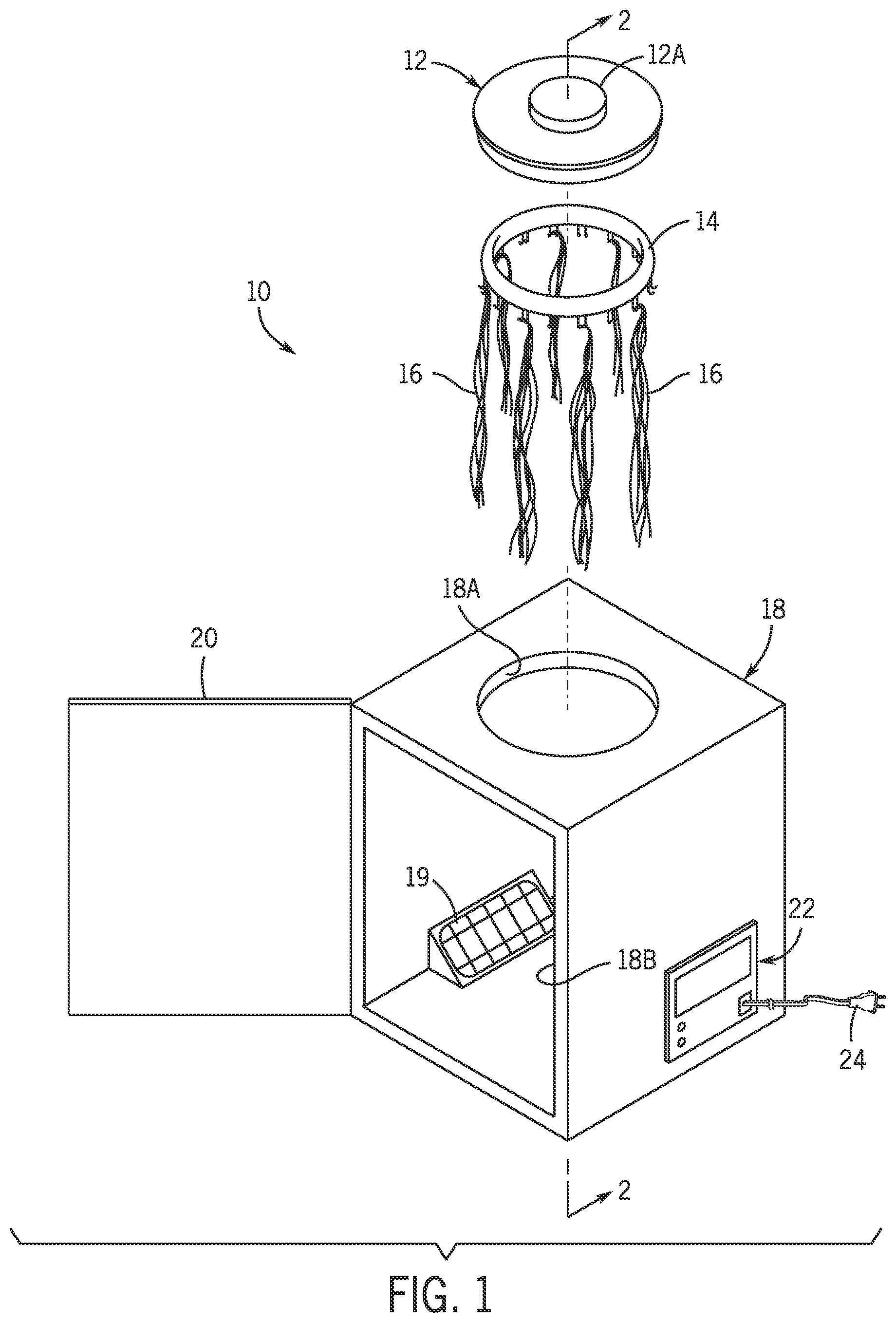 Patent US12504228 Figure 1 – Weave, wig, and hair extension dryer