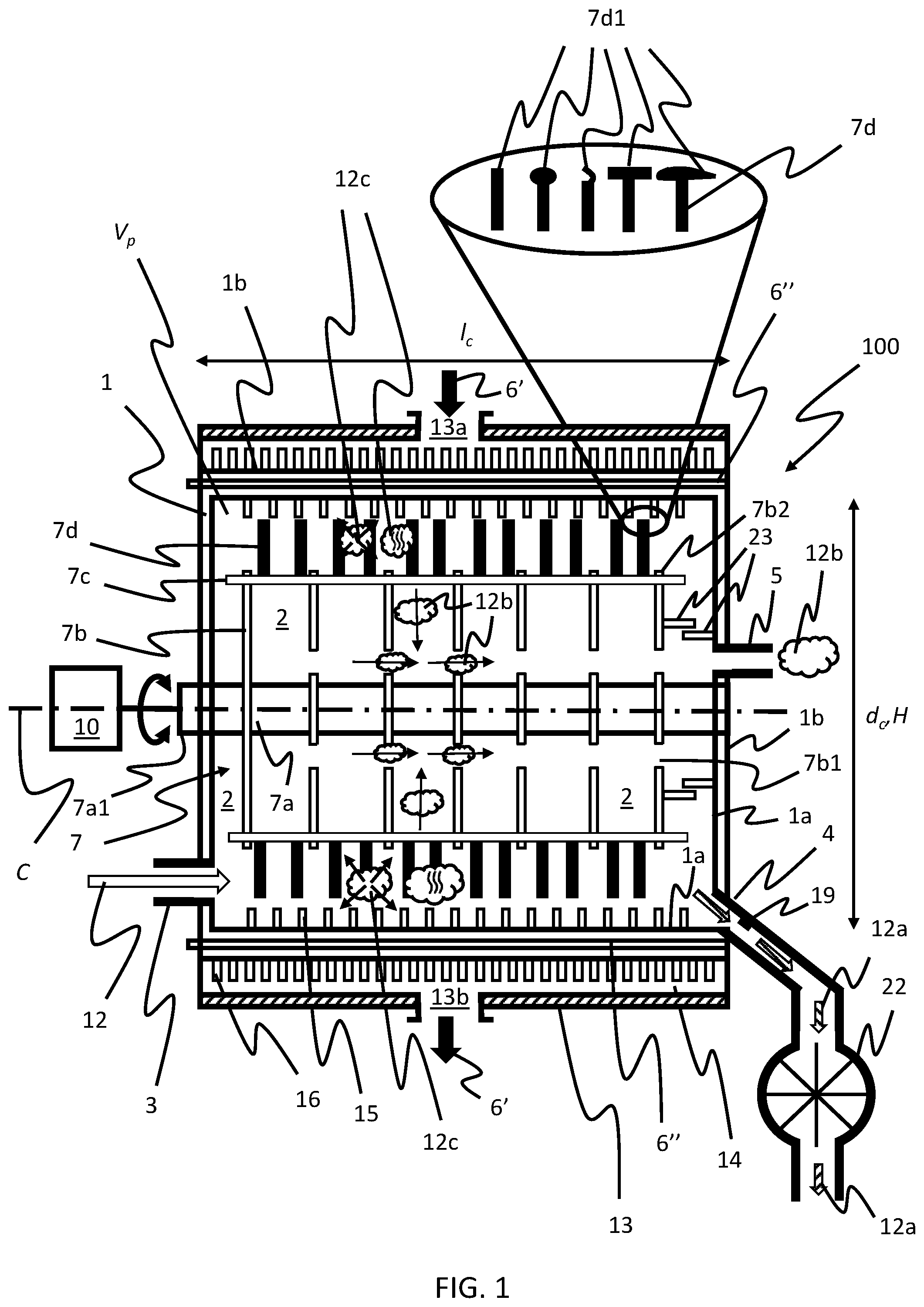 Patent US12504229 Figure 1 – Apparatus for continuous thermal separation of a multi-component substance
