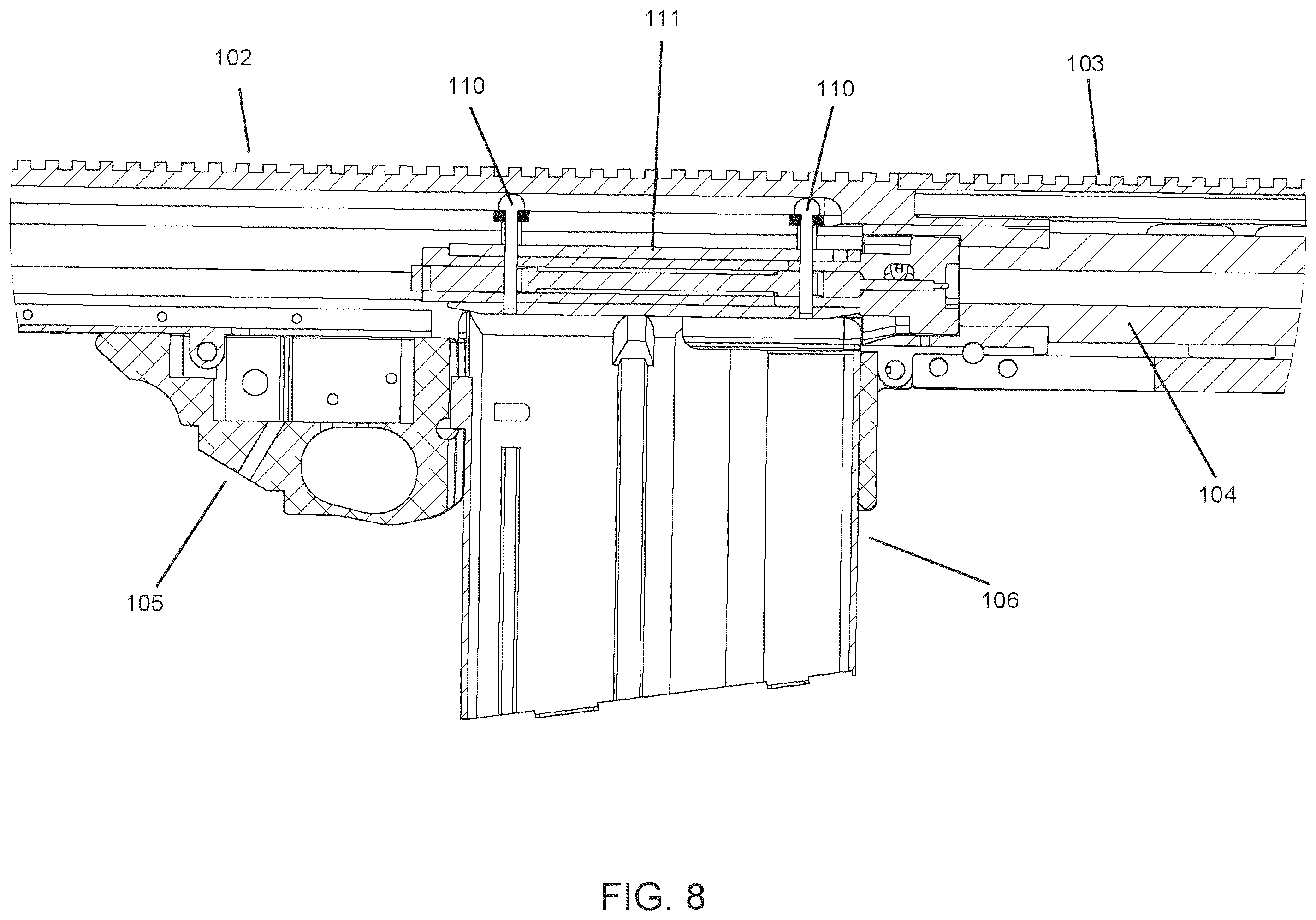 Patent US12504244 Figure 8 – Modular bolt action rifle with bearings